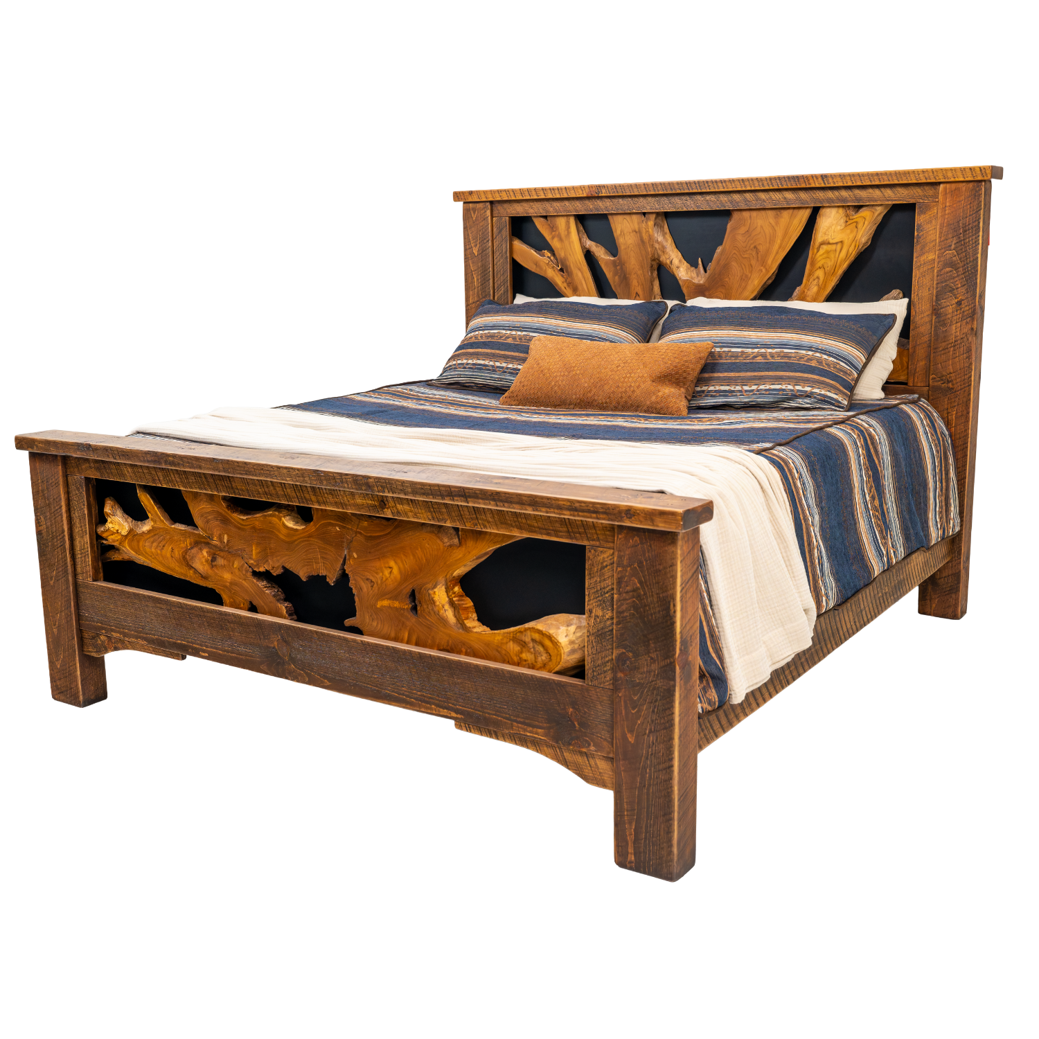 barnwood bed with live edge teak root