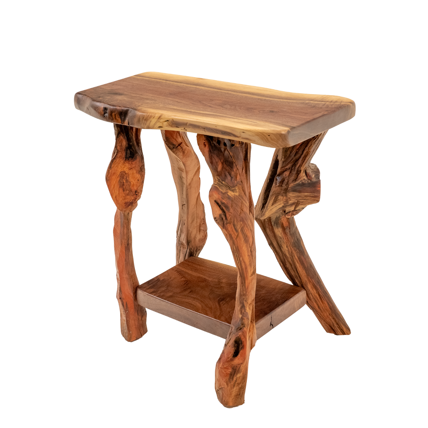 small black walnut live edge end table with driftwood legs