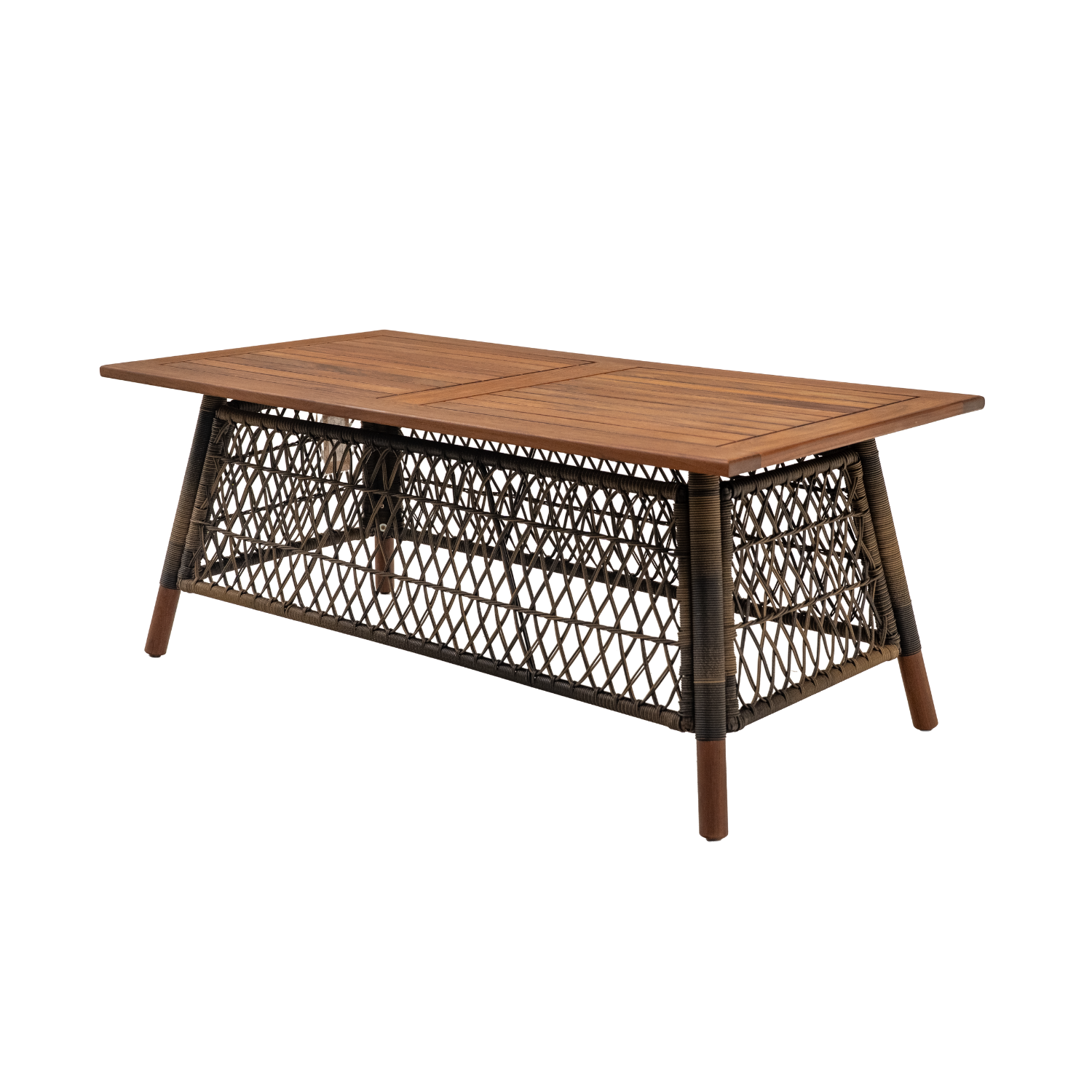 vintage ipe coffee table with wicker material made of poly