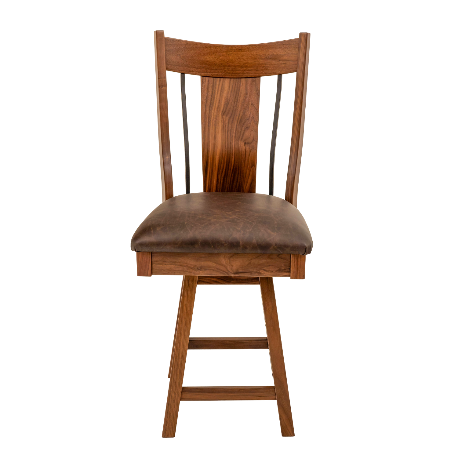 black walnut swivel stool with leather seat