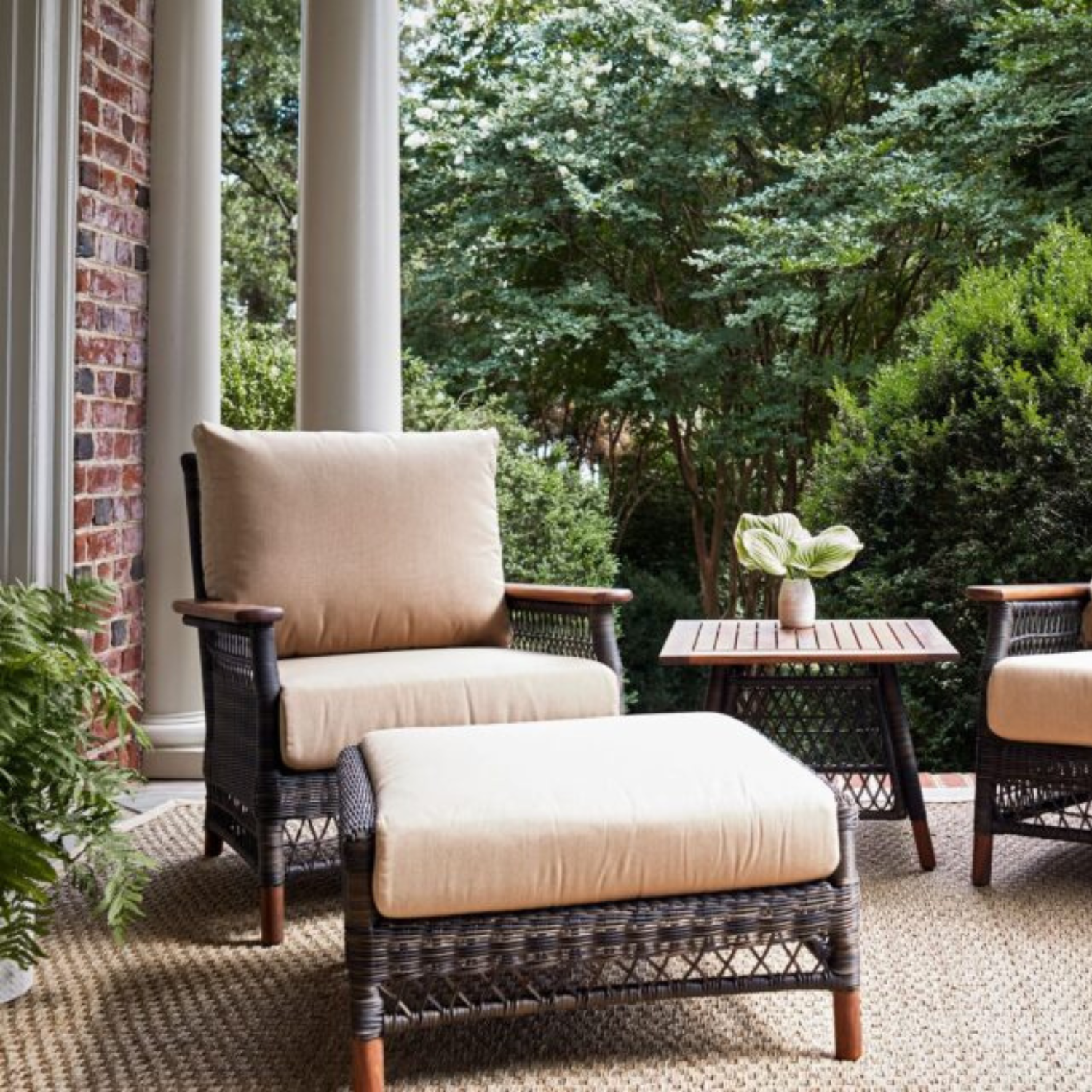 WICKER OUTDOOR PATIO FURNITURE WITH IPE WOOD ACCENTS