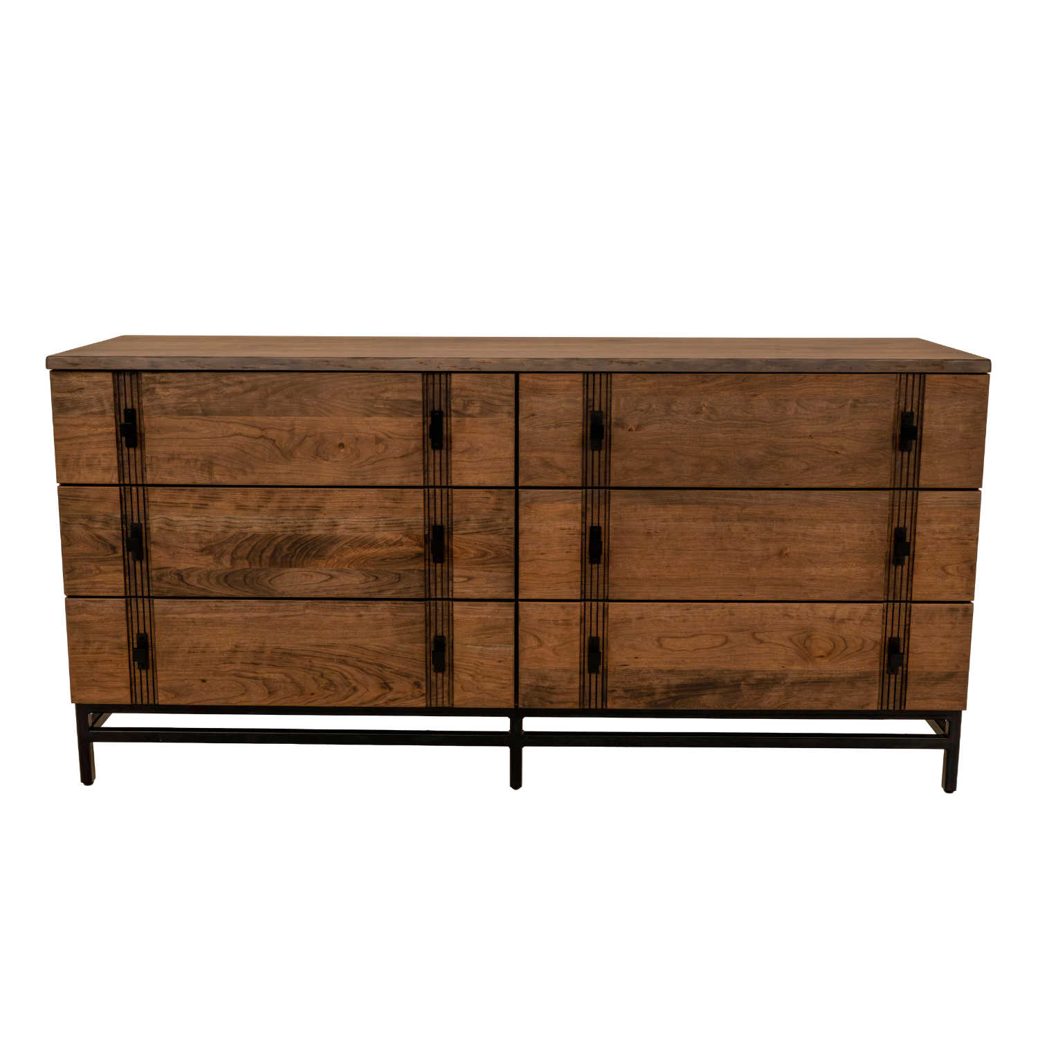 live edge dresser with metal accents