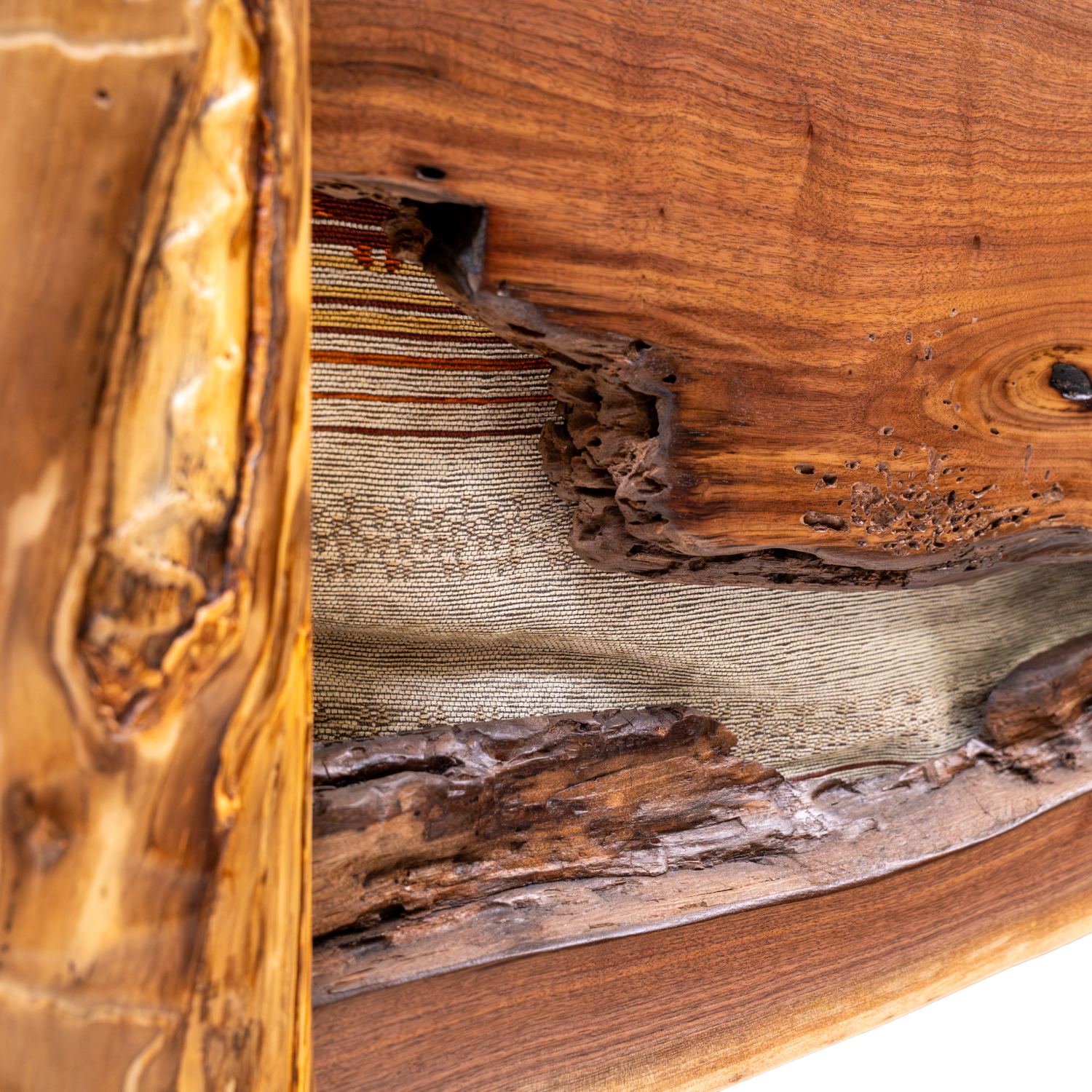 black wlanut live edge slab bed with aspen posts