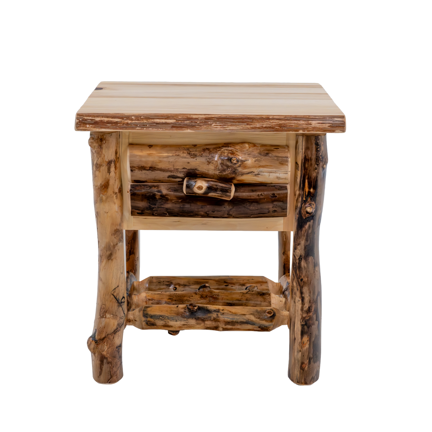 live edge nightstand made of Colorado aspen logs