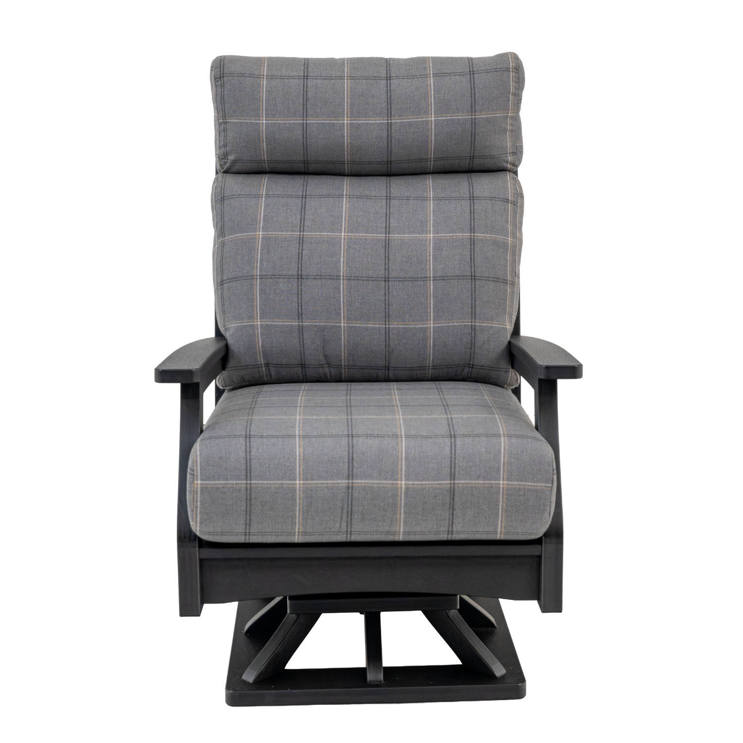 outdoor patio swivel chair with a high back in sunbrella fabric