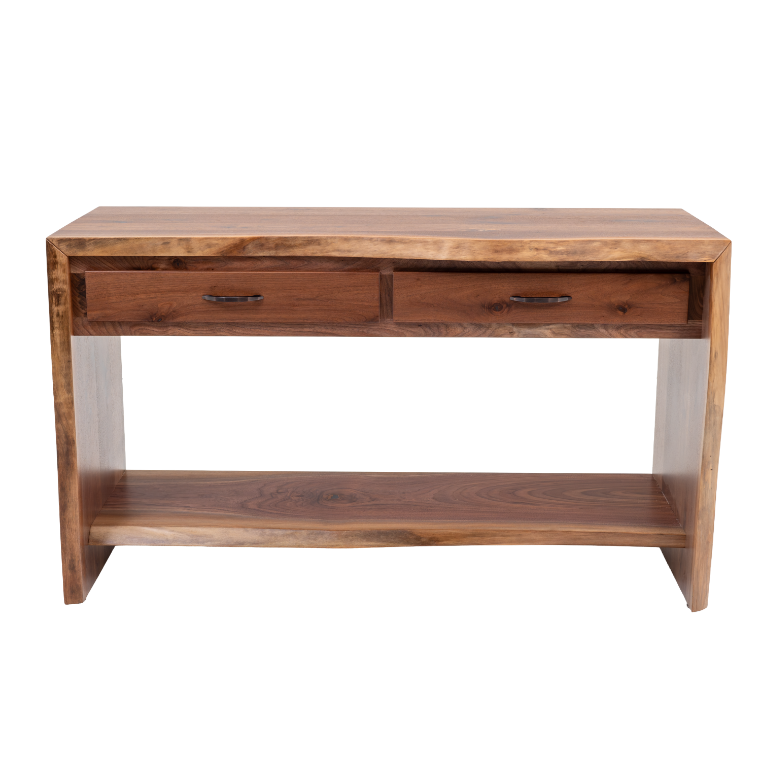 black walnut waterfall live edge sofa table