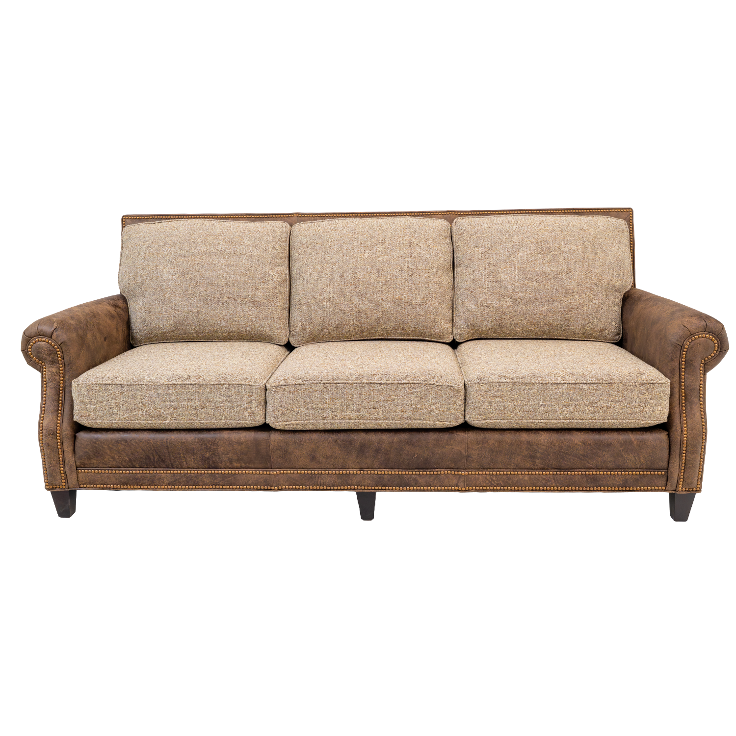 leather sofa with fabric seats and back