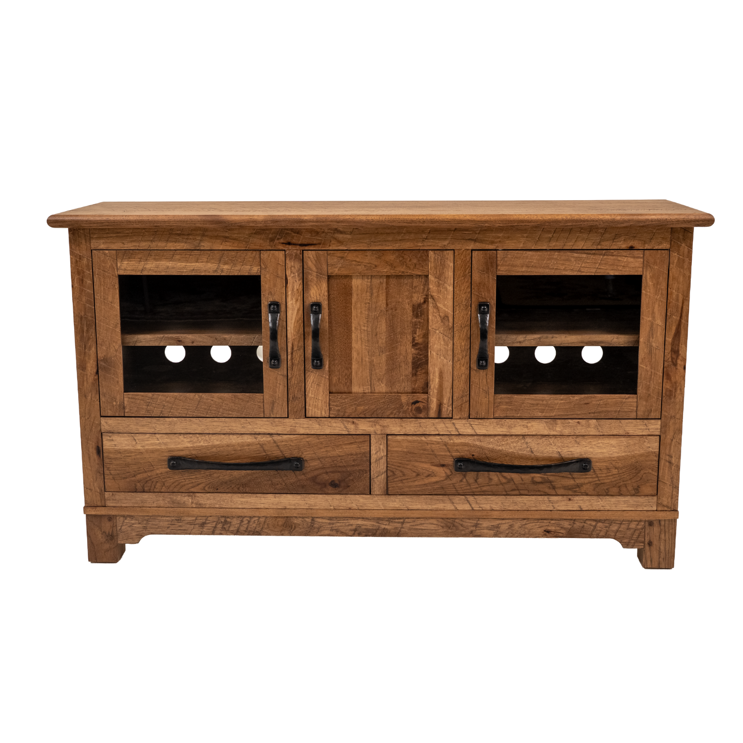 farmhouse end table with rough sawn wood