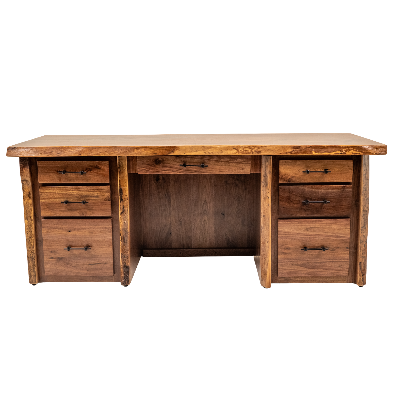 live edge black walnut desk with file drawers