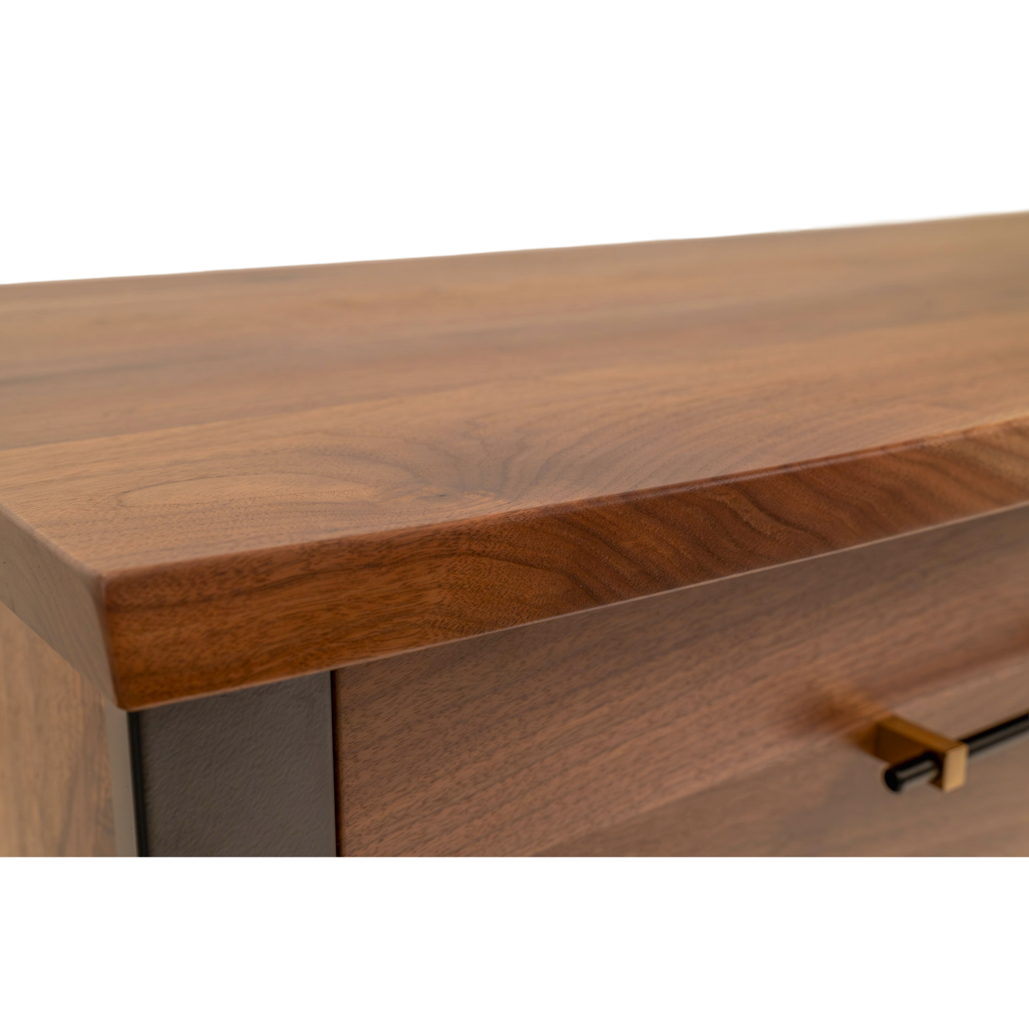 live edge dresser in black walnut with wrought iron metal accents