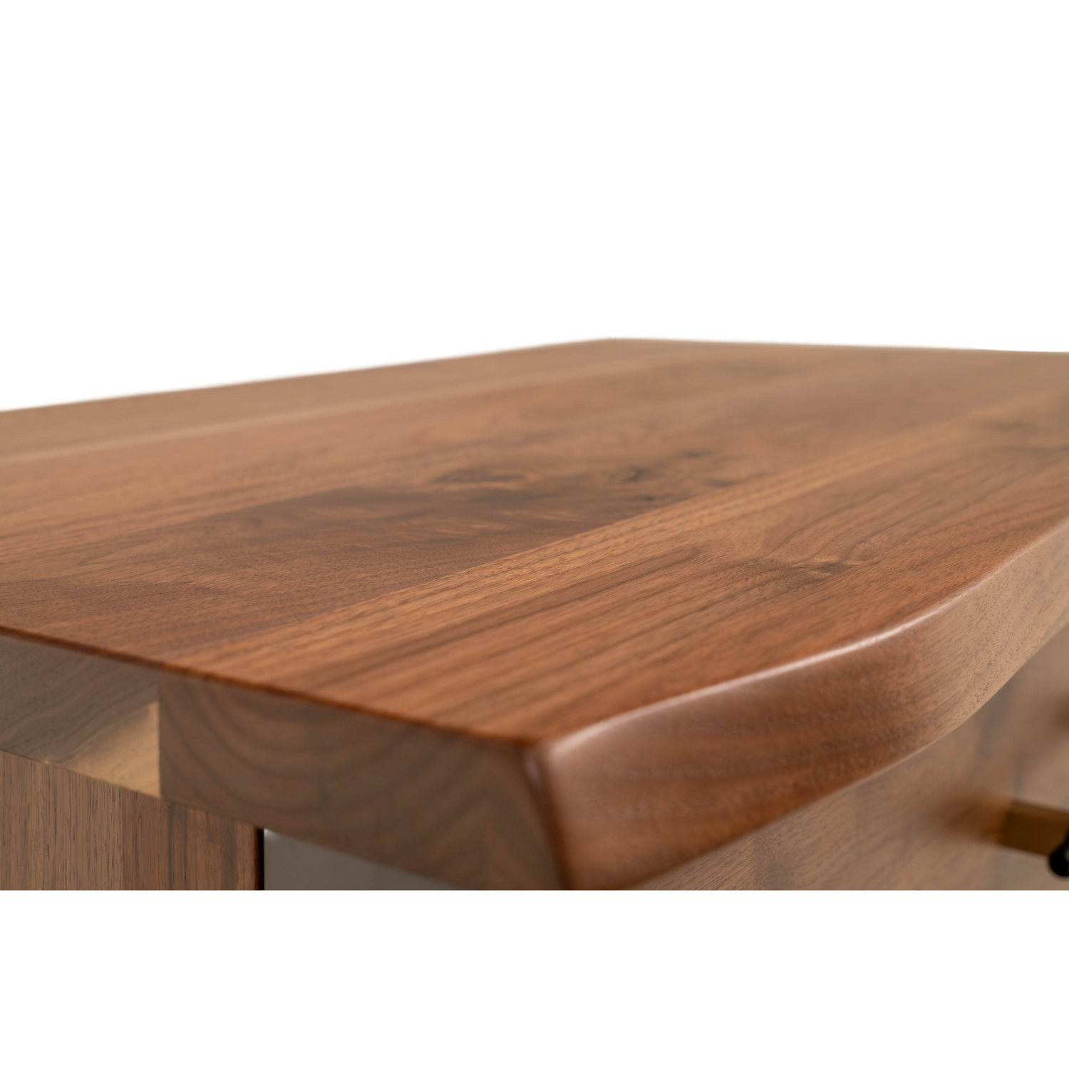 live edge chest in black walnut with metal accents