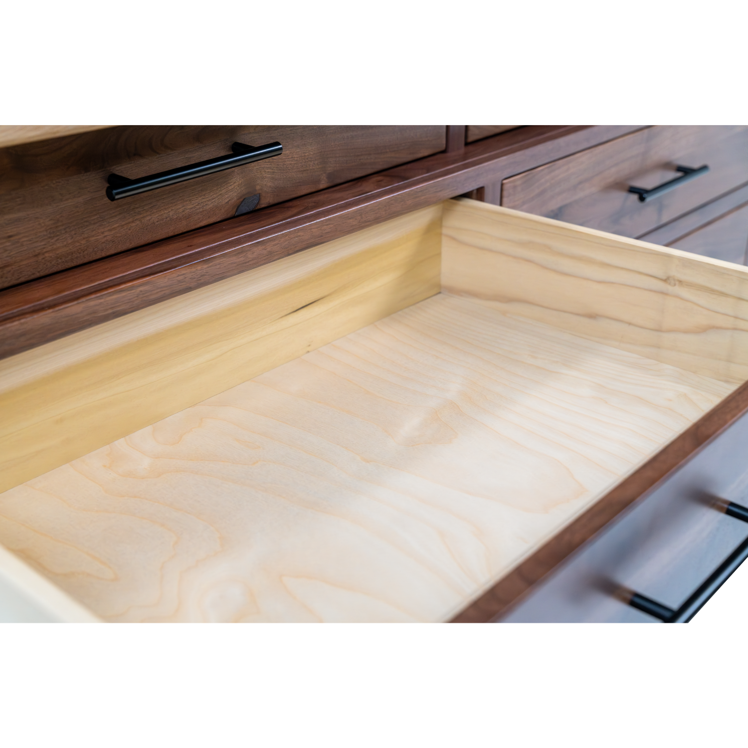 live edge dresser with dovetailed drawers made with solid black walnut