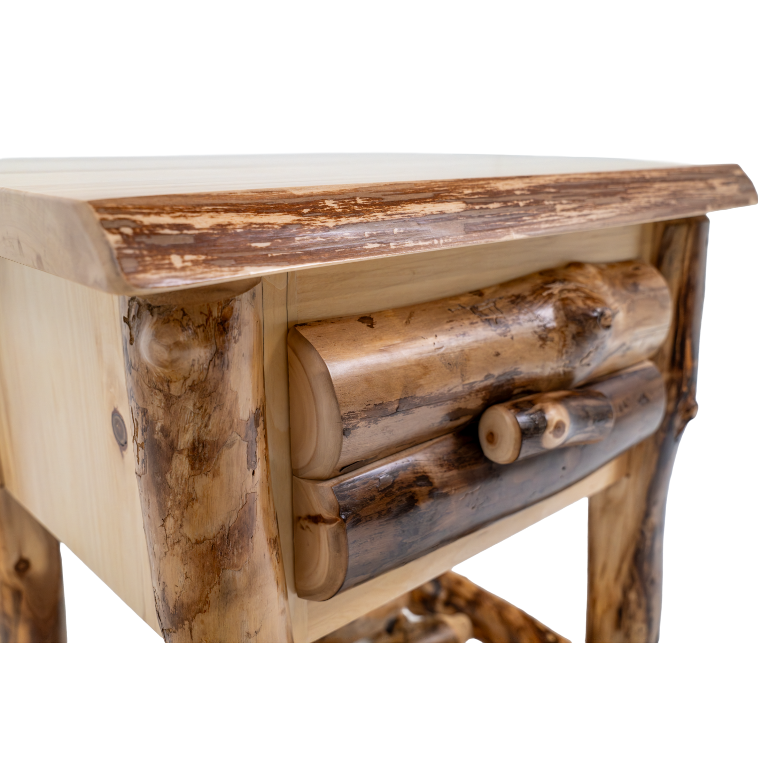live edge nightstand made of Colorado aspen logs