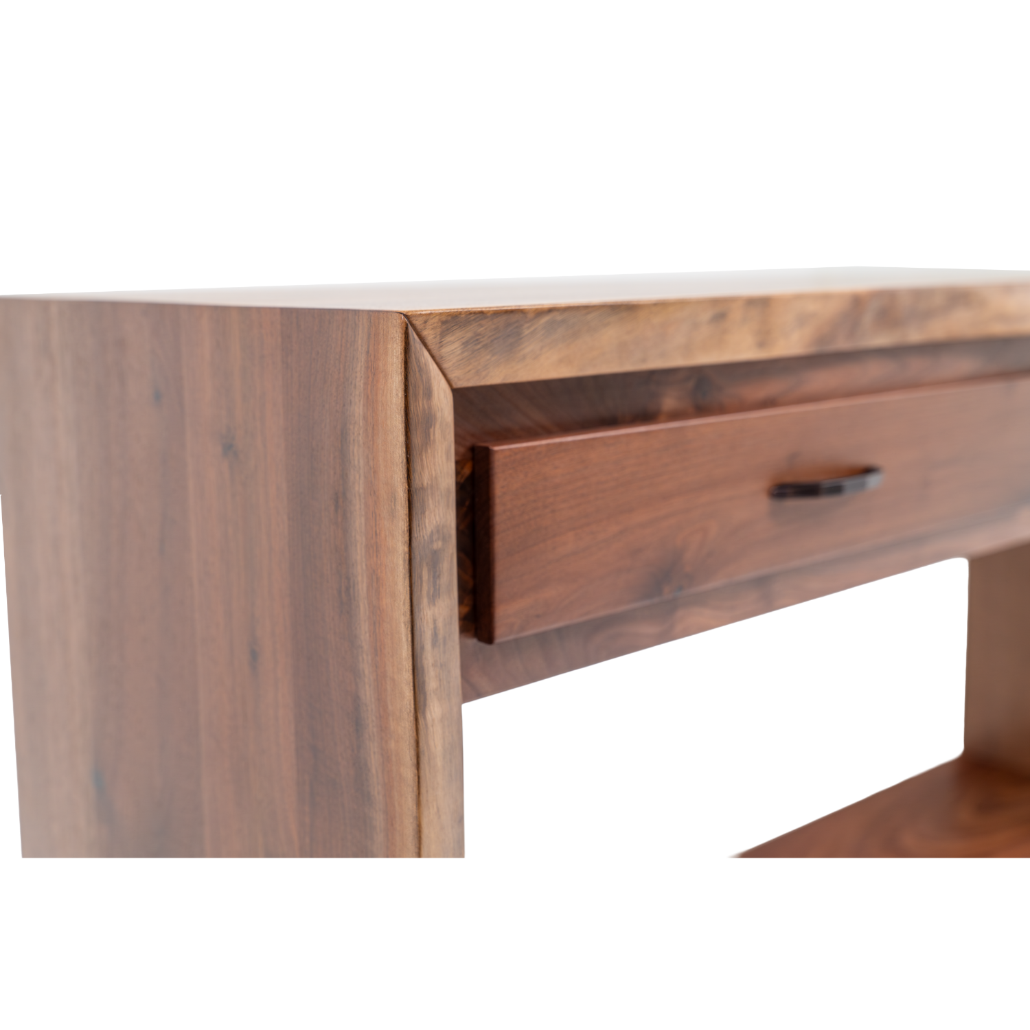 black walnut waterfall live edge sofa table