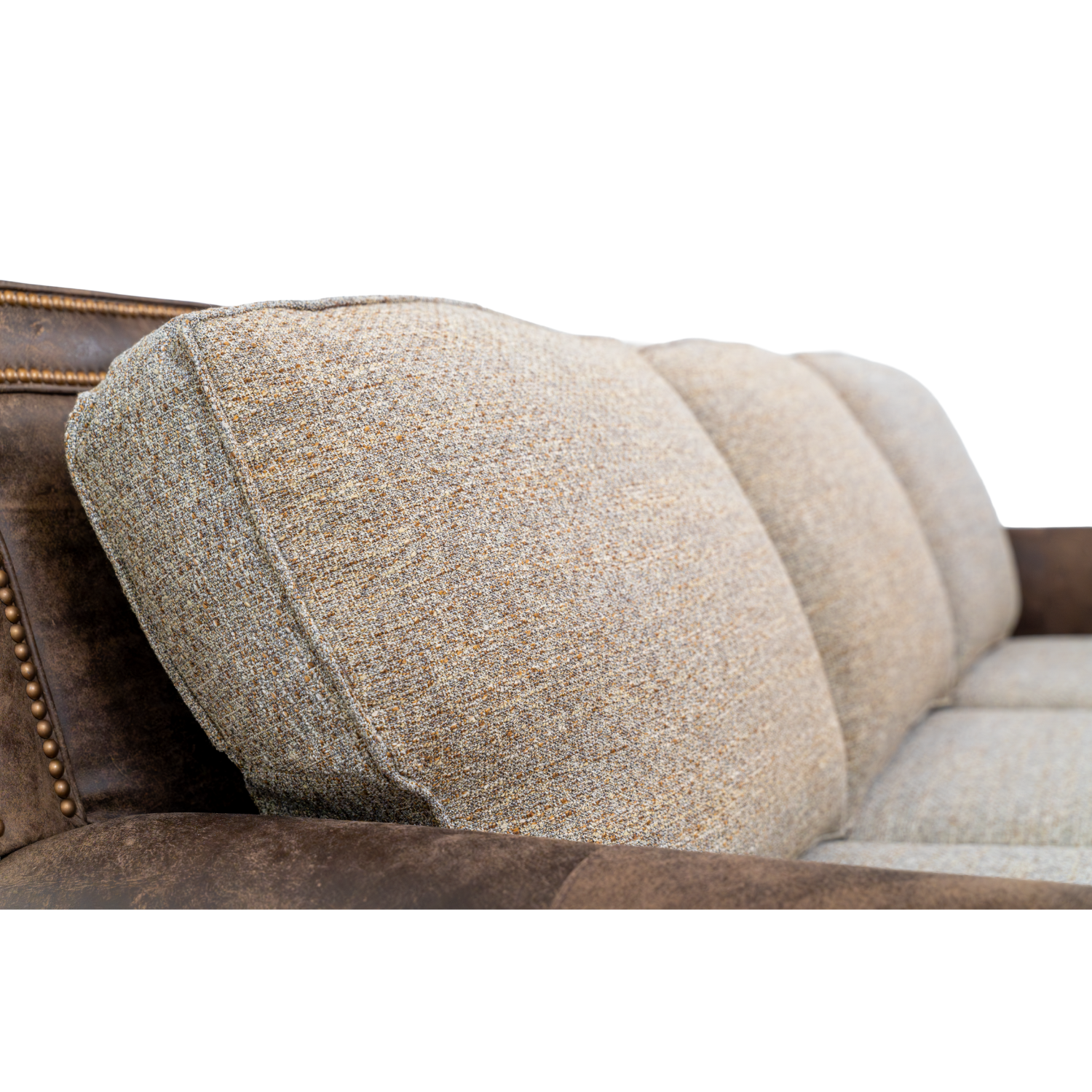 leather sofa with fabric seats and back