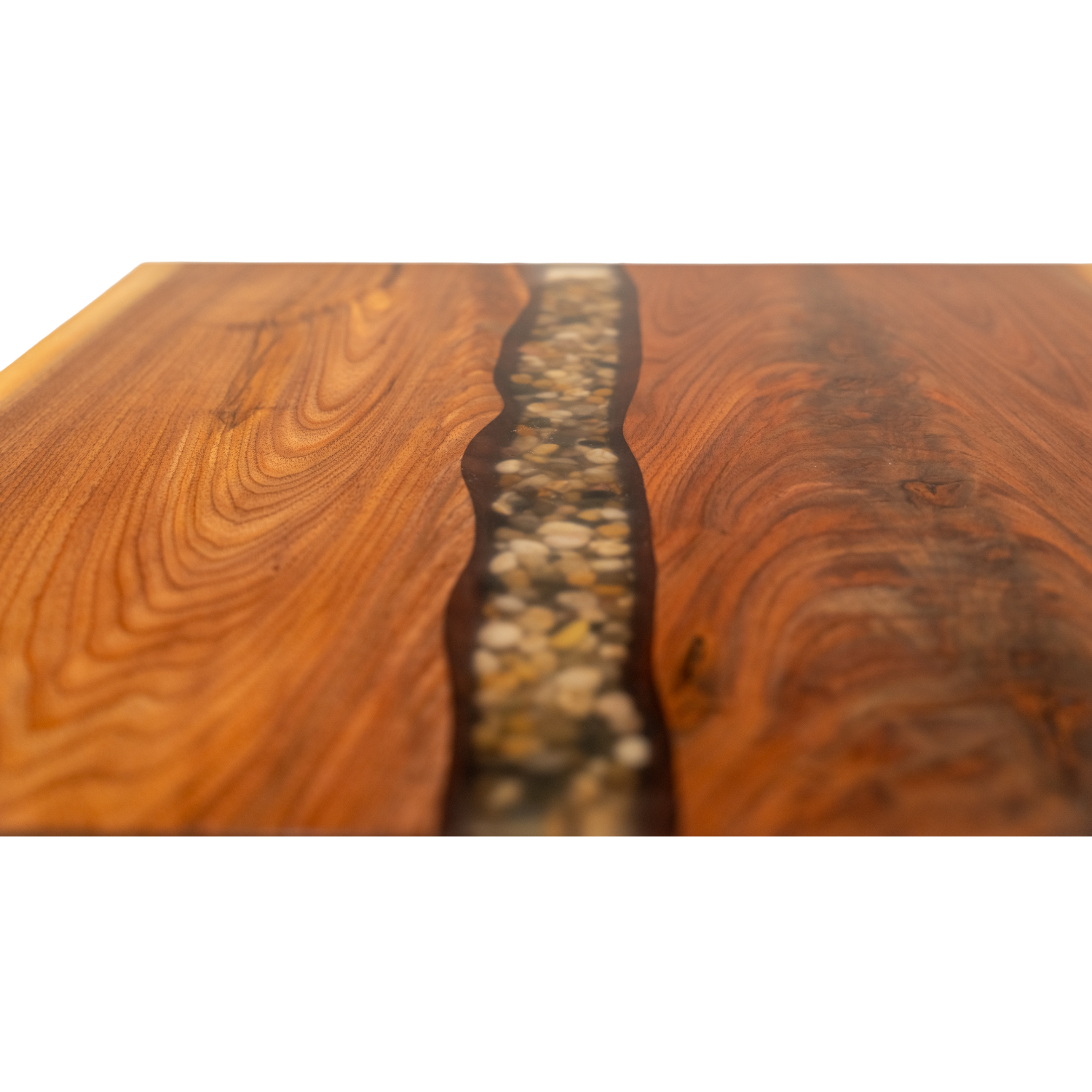 epoxy river rock end table with driftwood legs