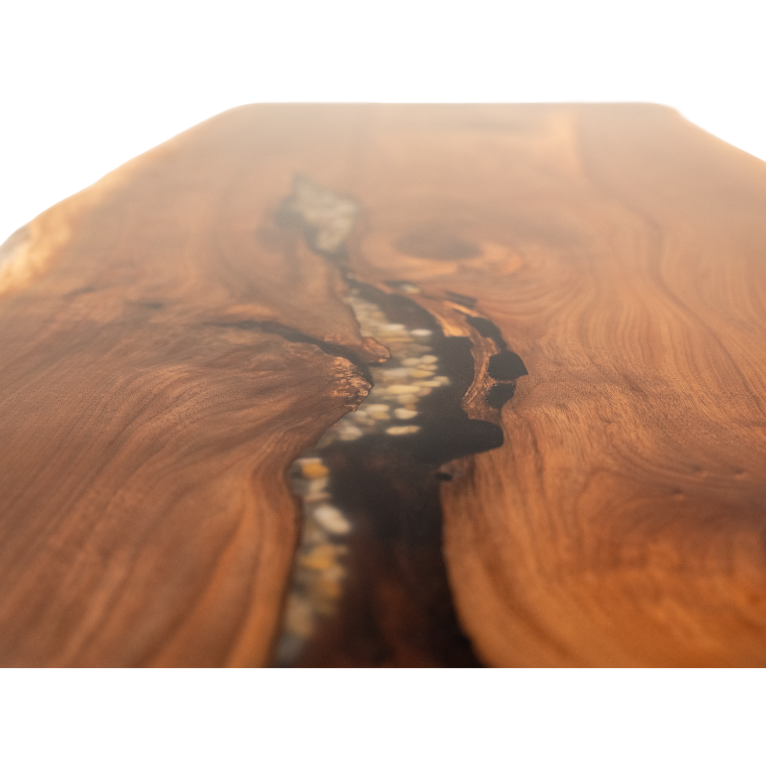 live edge desk with river rock epoxy