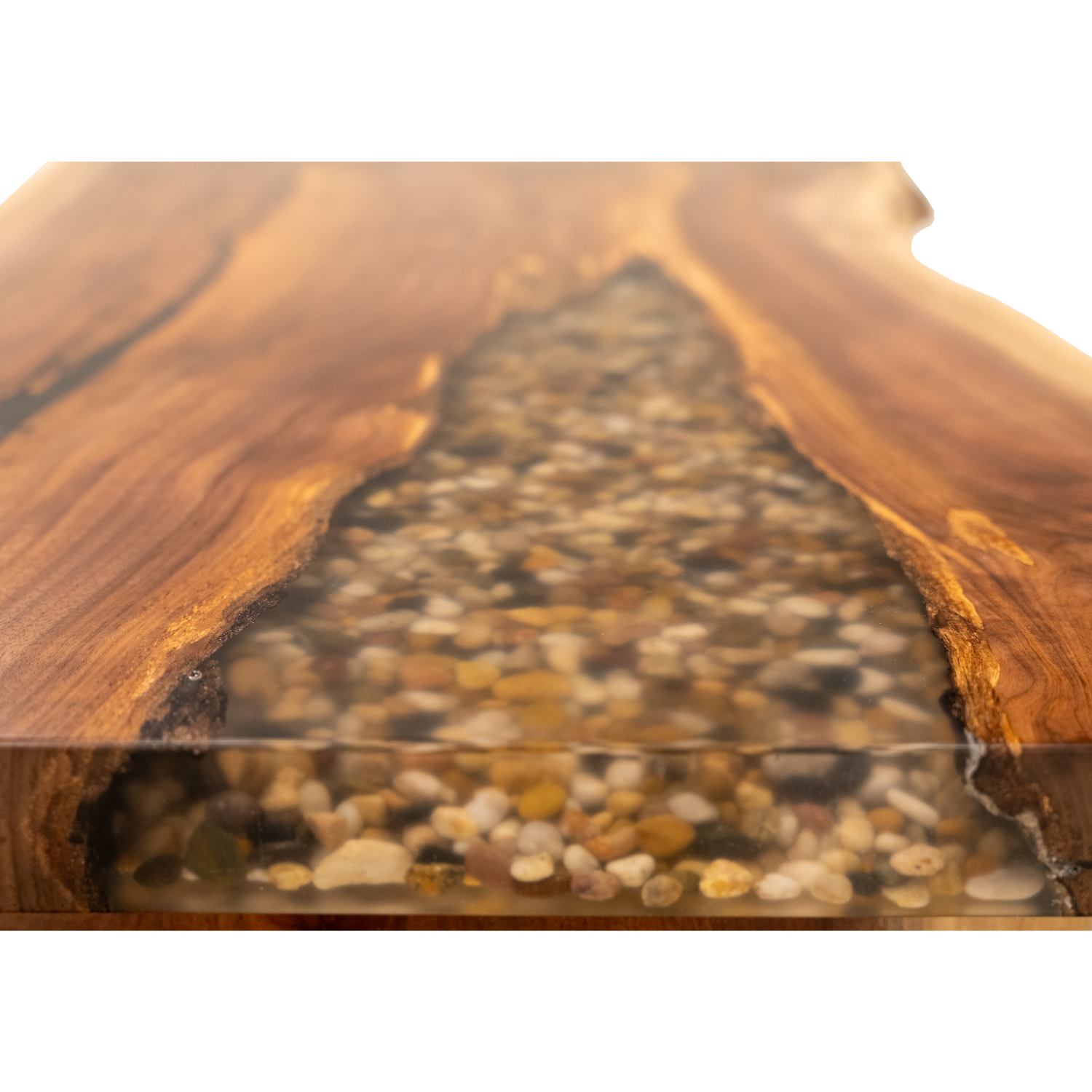live edge desk with river rock epoxy