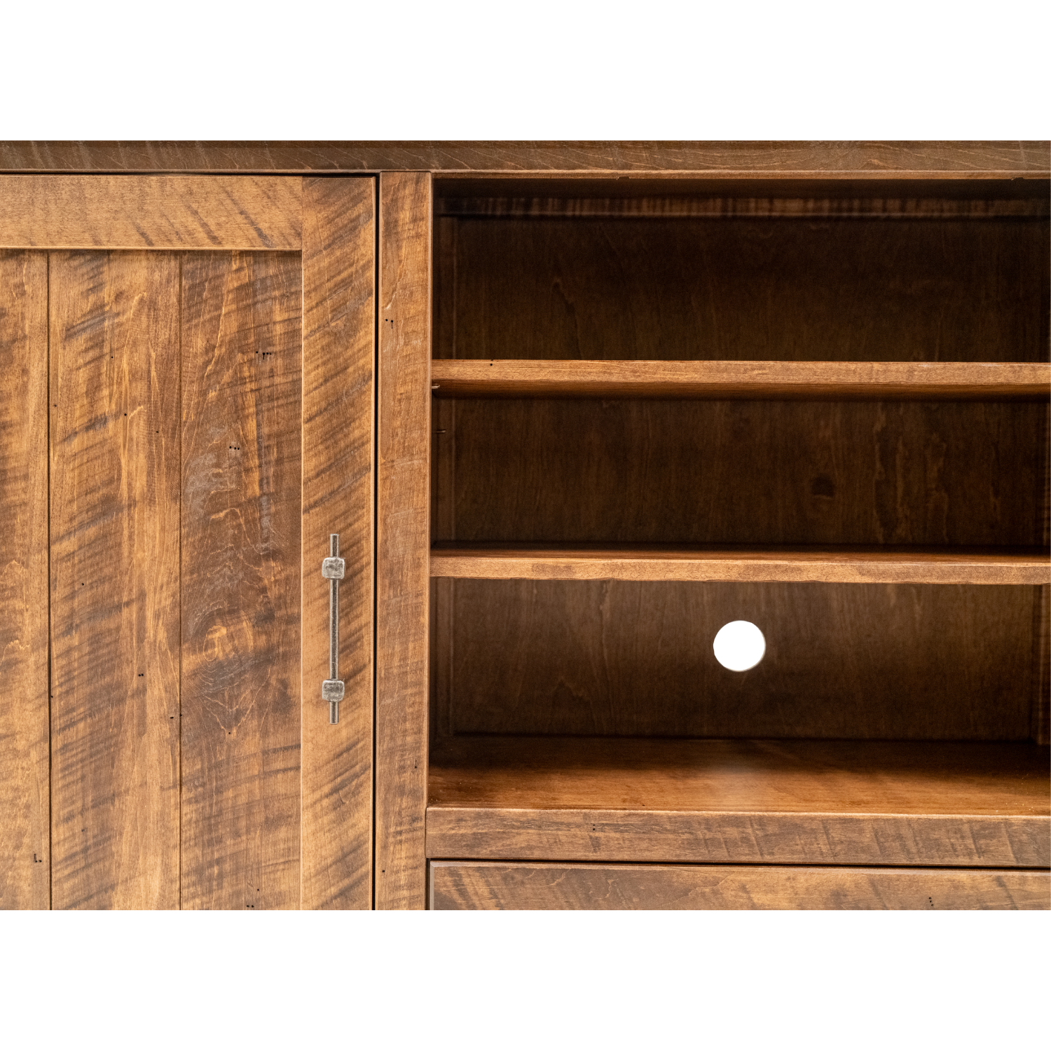 wooden tv stand with open shelf in the middle