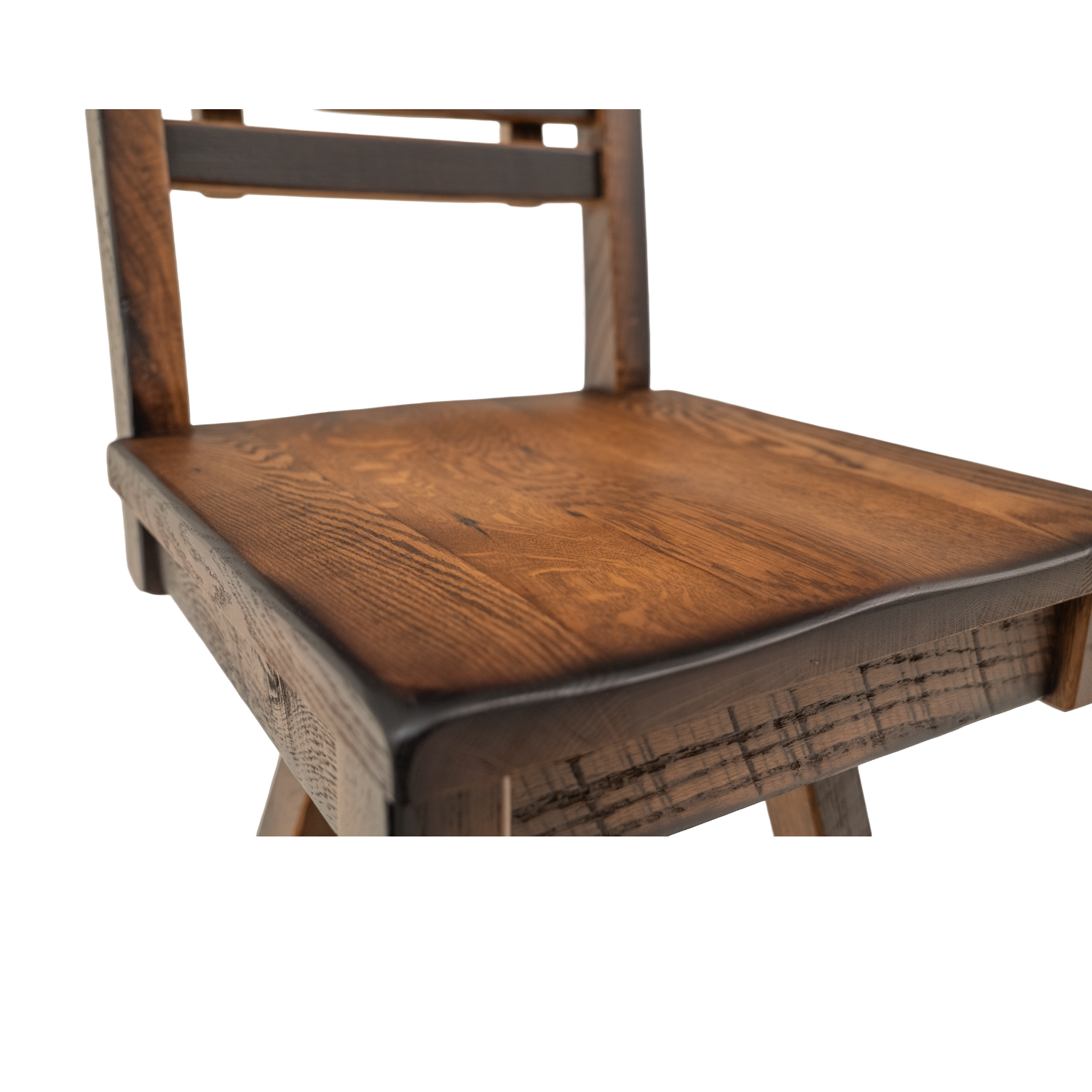 rough sawn wood counter stool with back