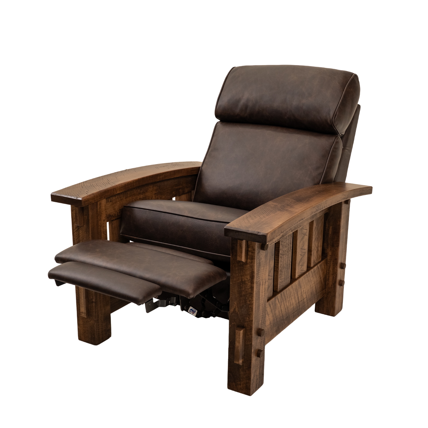 top grain leather recliner with wooden arms