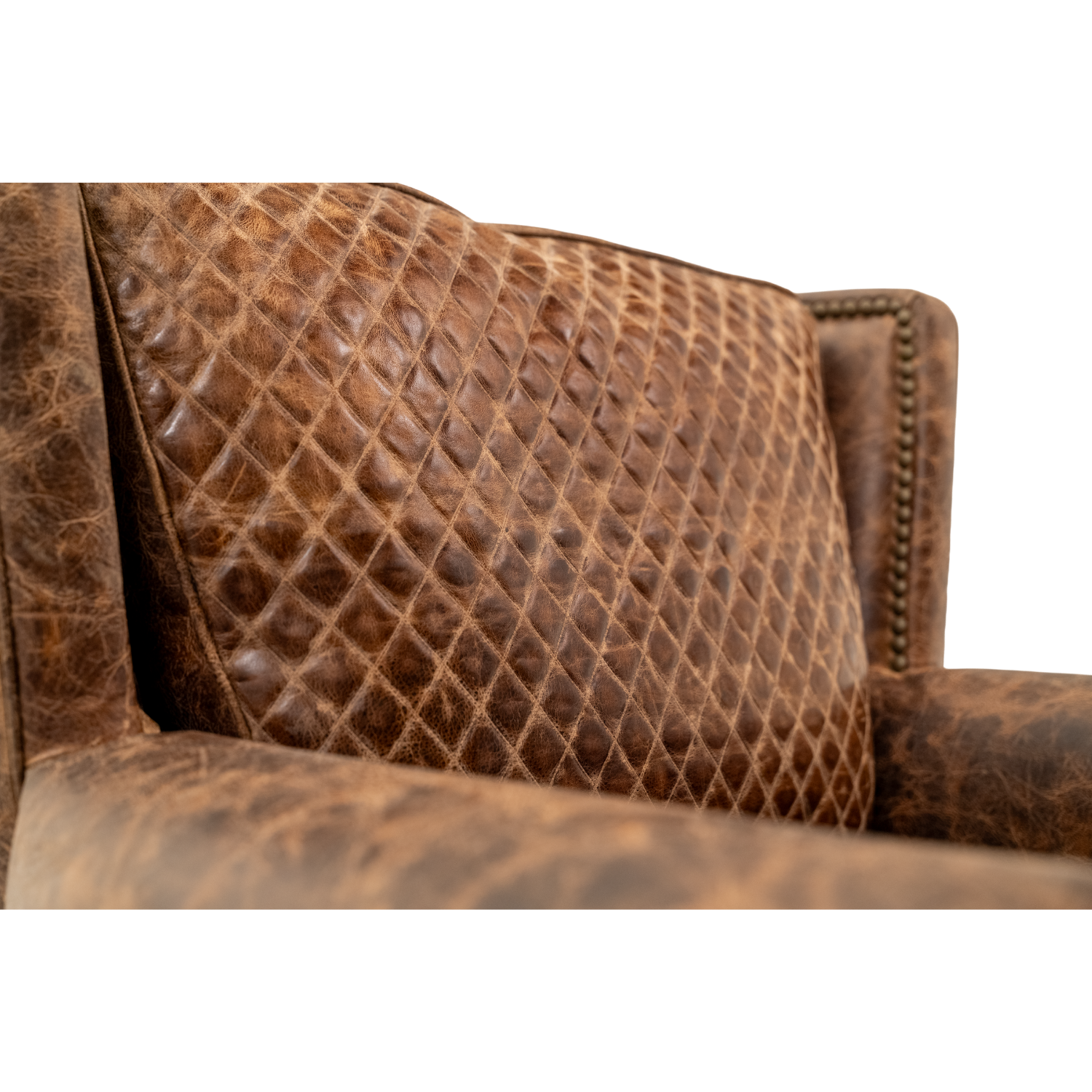 wingback chair with leather and fabric