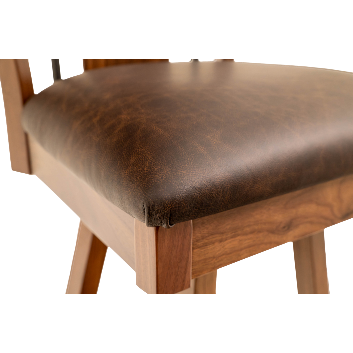 black walnut swivel stool with leather seat