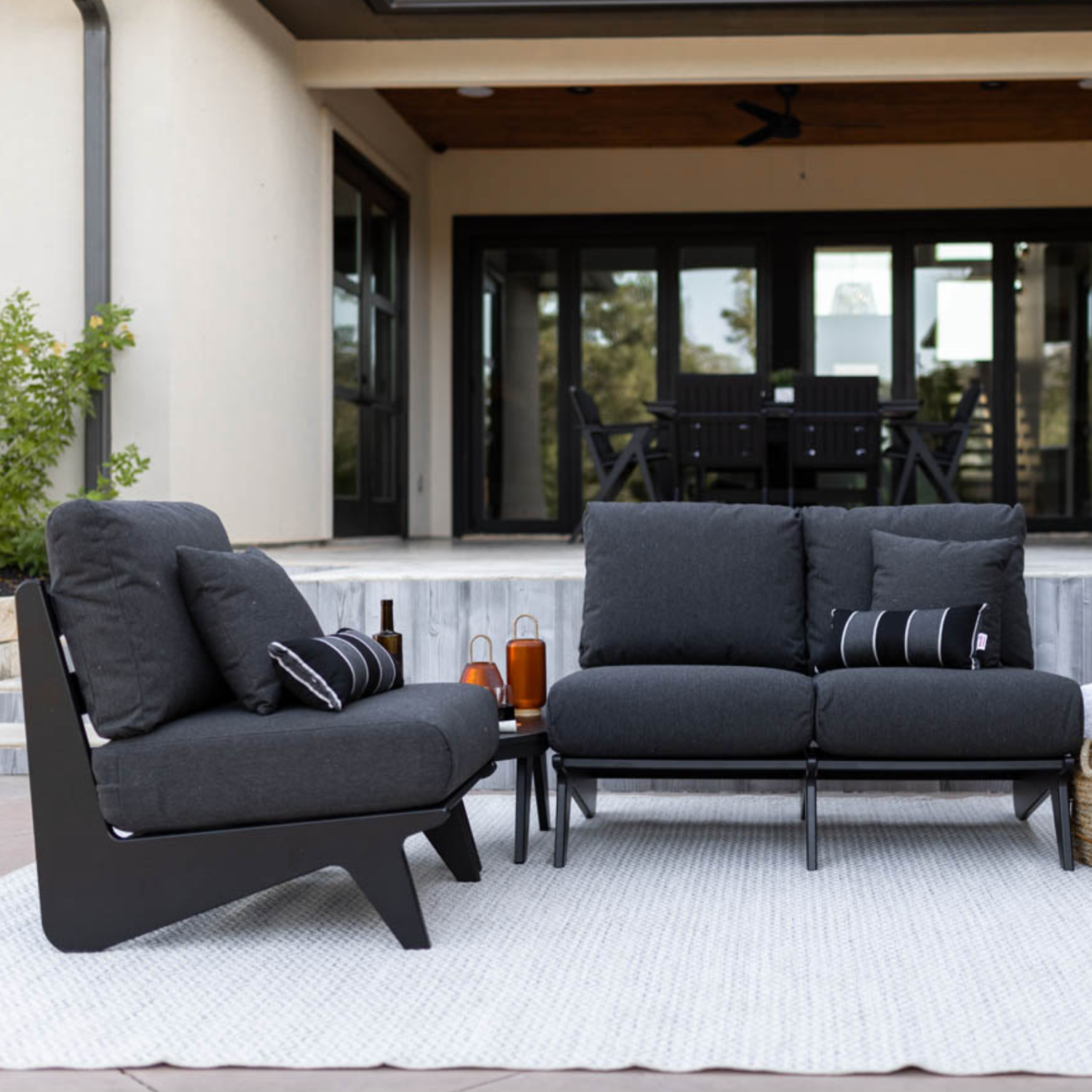 modern outdoor loveseat and chair