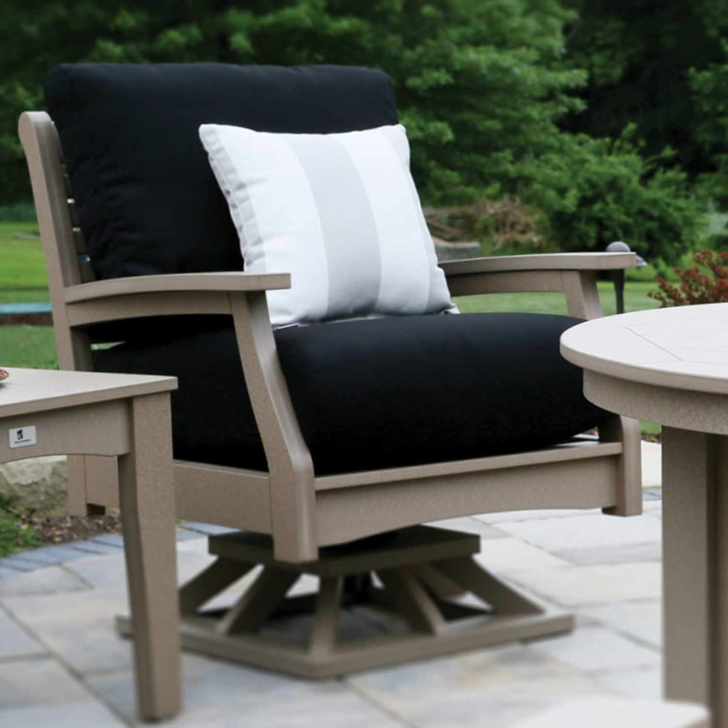 customizable outdoor patio swivel rocker with fabric cushions