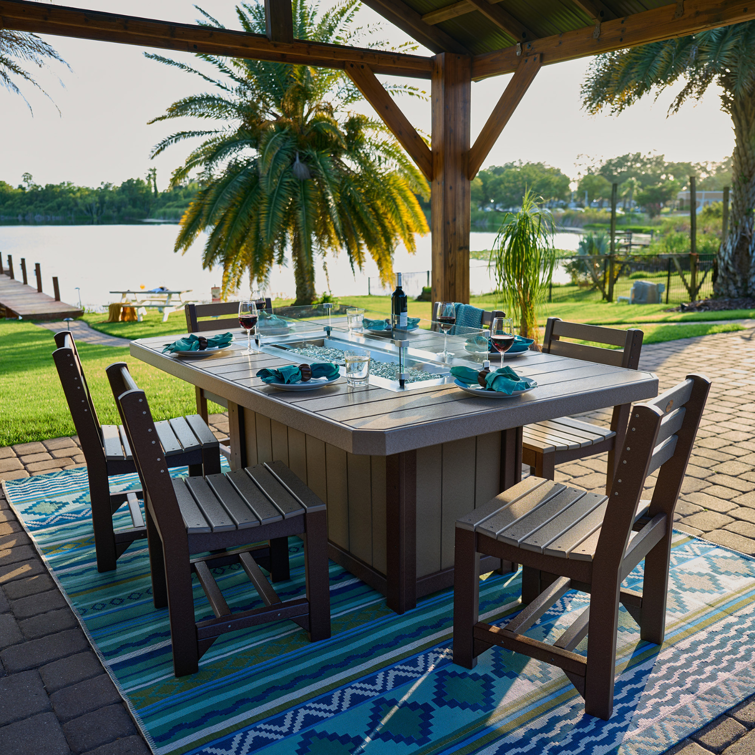 outdoor patio fire dining table with chairs