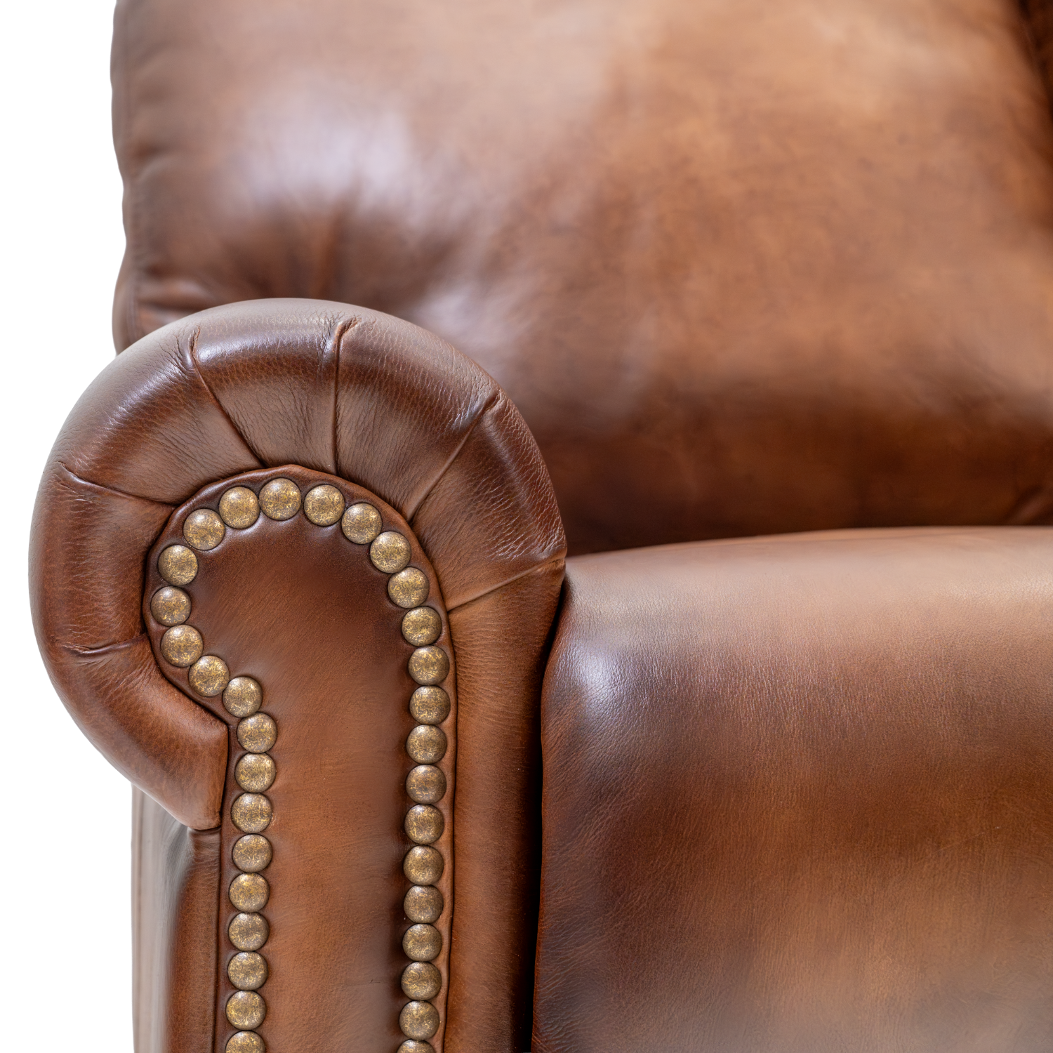 top grain leather sofa with nail head arms