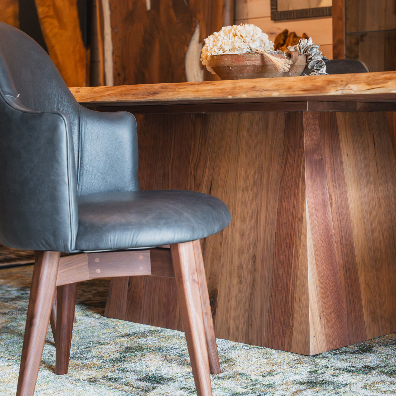 swivel dining chair wrapped in 100% top grain leather