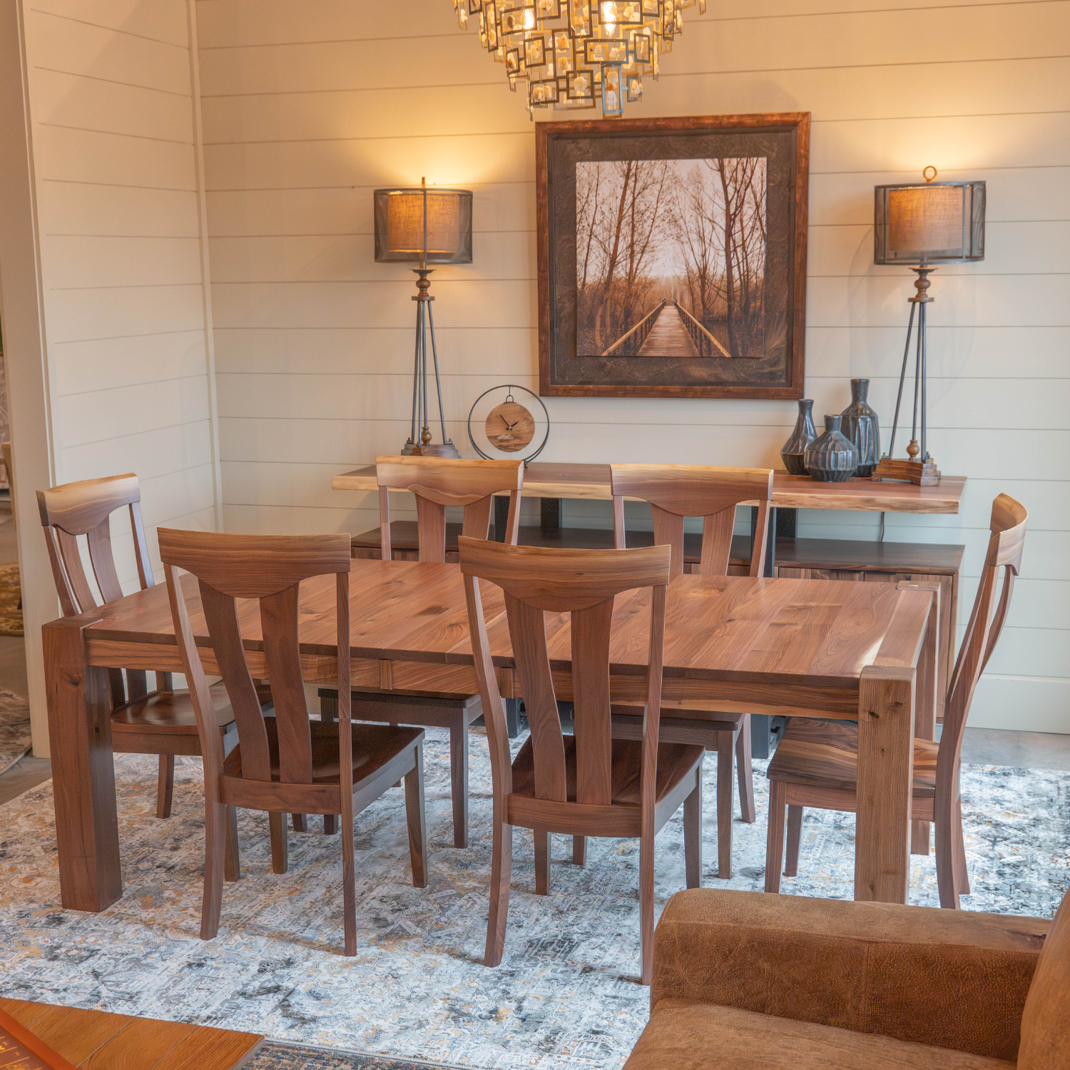 black walnut wood leg table with leaves