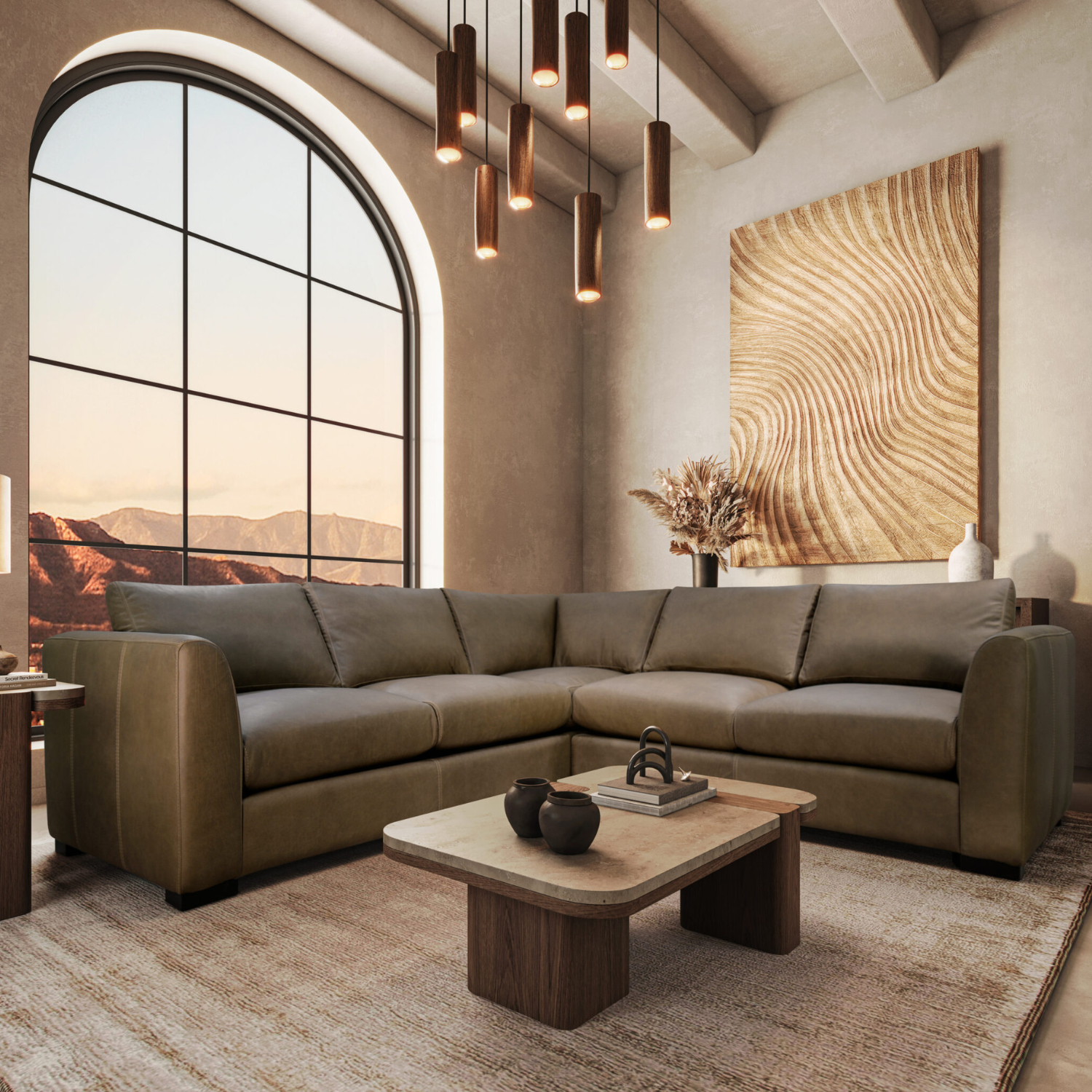 luxury leather sectional in blue ridge mountains
