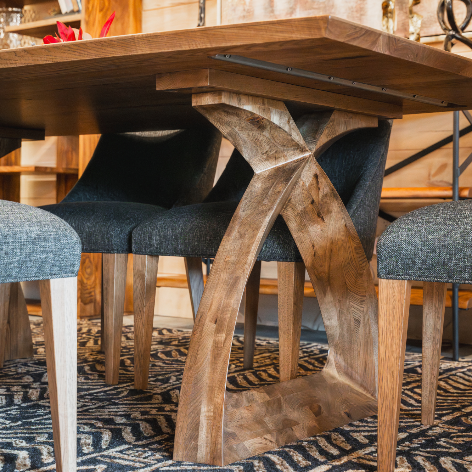 solid dining table with unique base