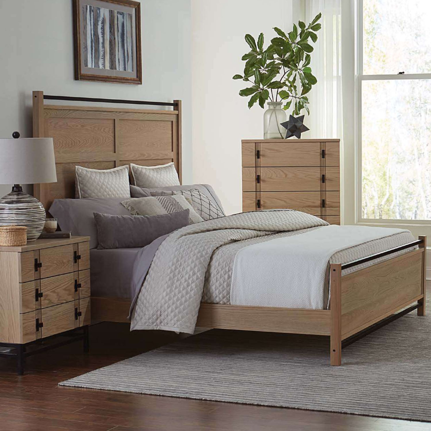 Amish bedroom set with matte black metal accents