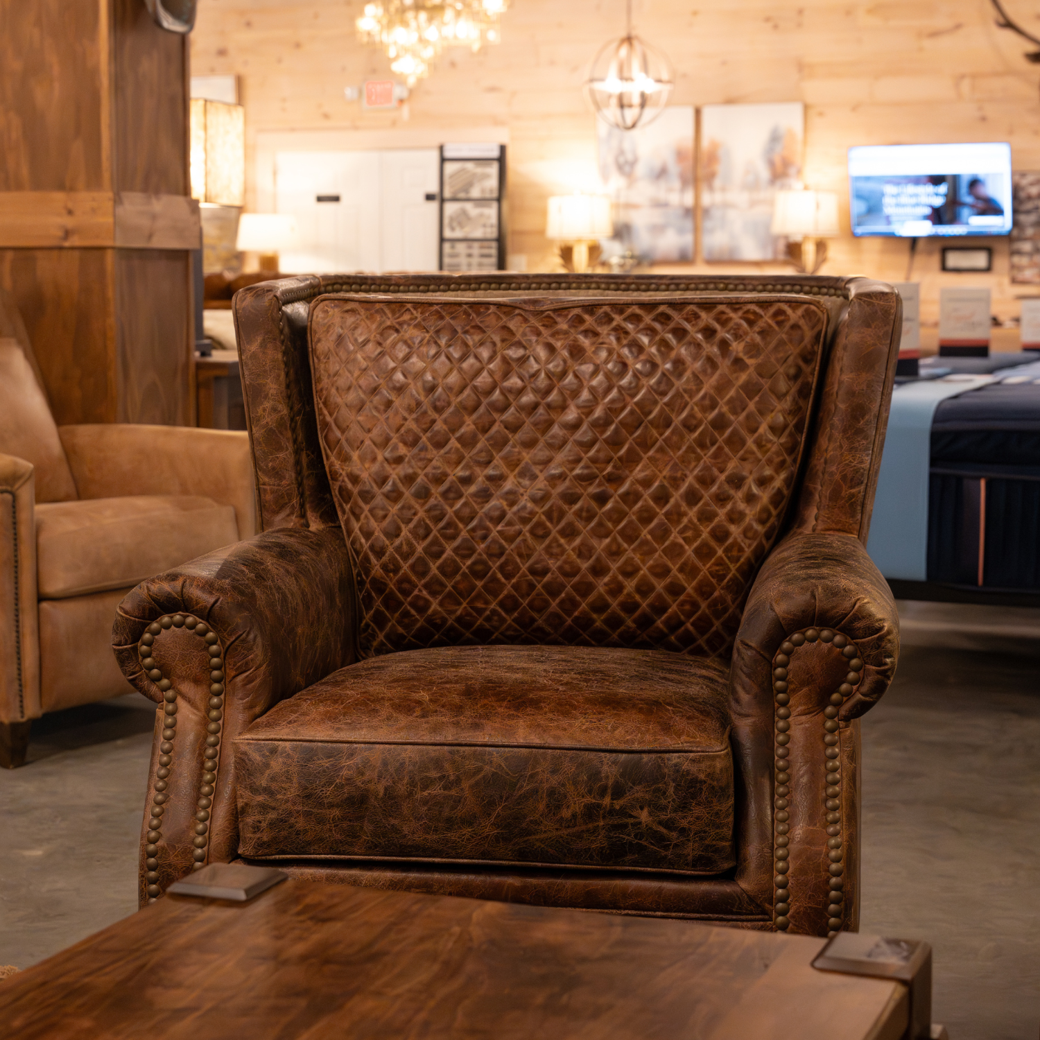 wingback leather chair with nailheads