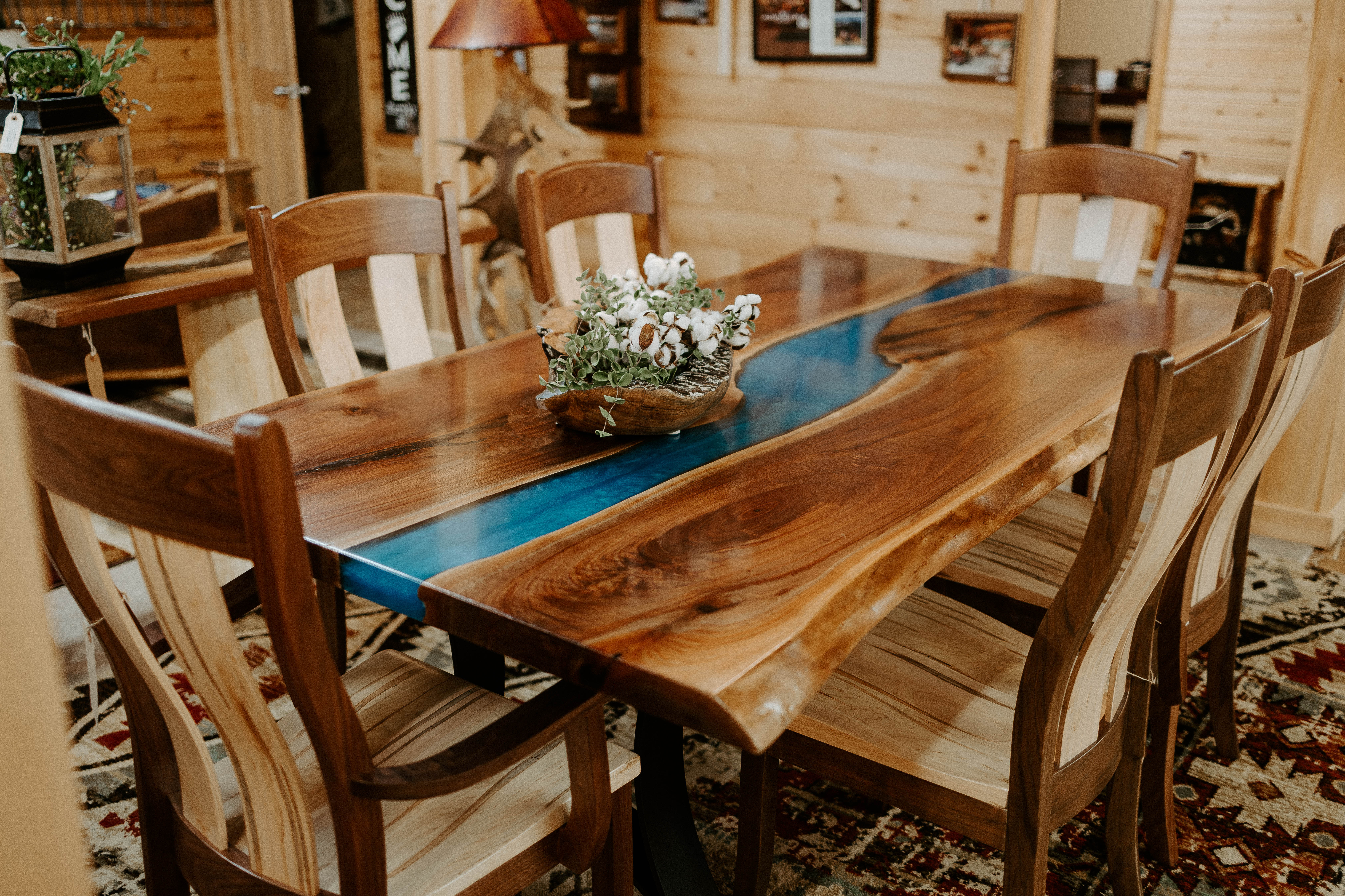 blue river epoxy resin dining table walnut