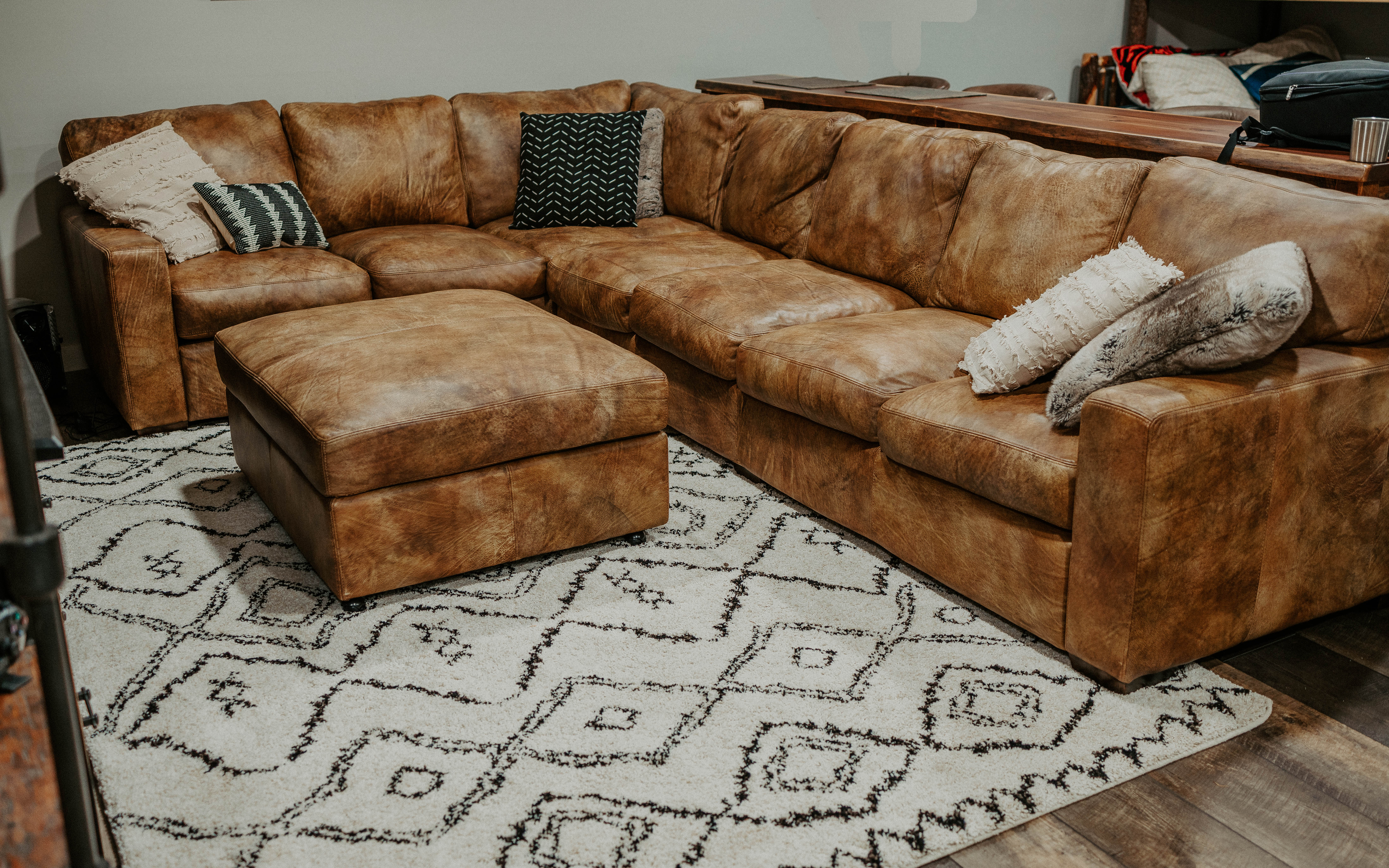 brown leather custom furniture living sectional rustic