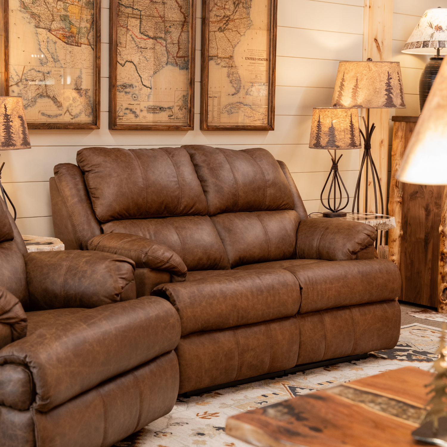 reclining leather sofa with large cushions