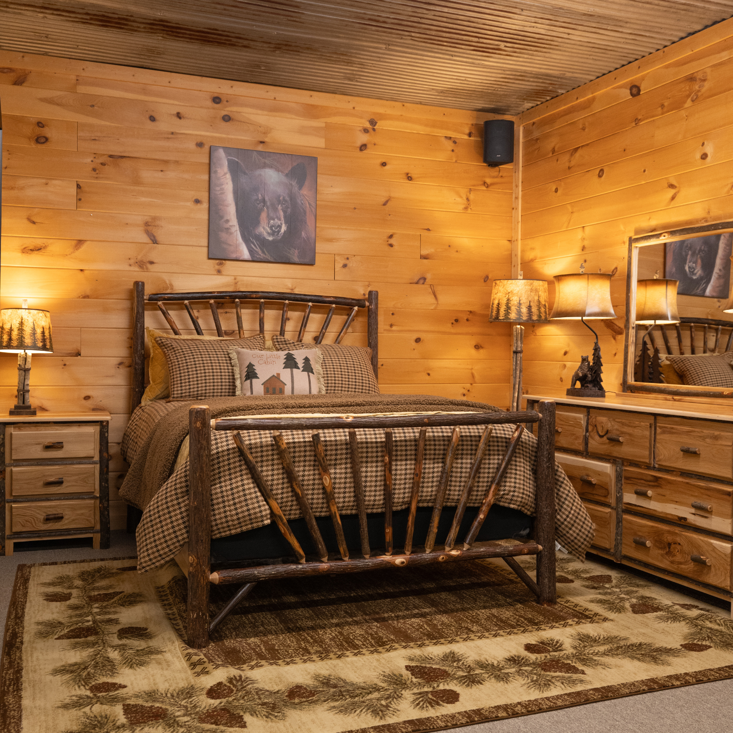 rustic hickory log bed with hickory twig spindles