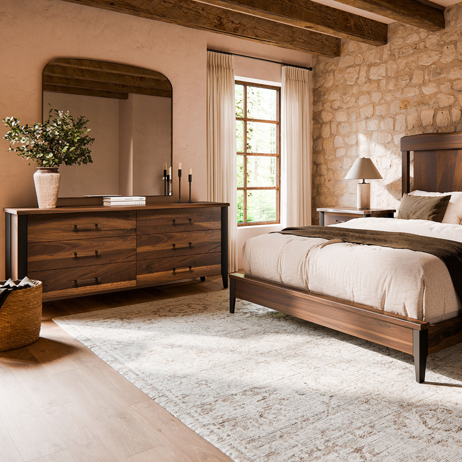 rustic modern live edge bedroom set in black walnut solid wood