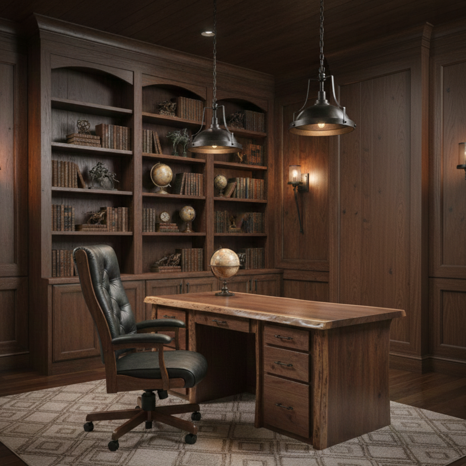 black walnut live edge office desk with storage