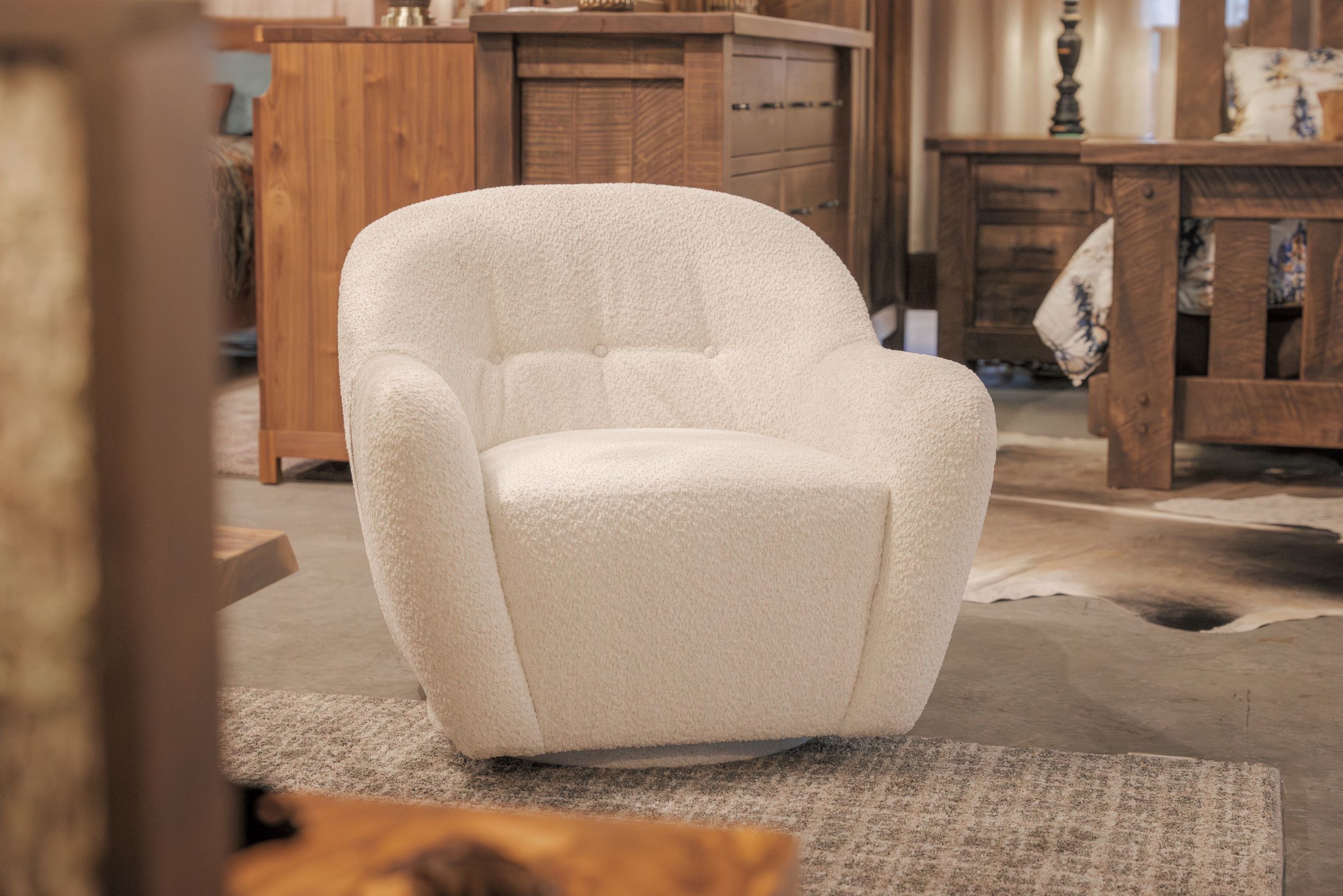 Chandler Swivel Chair in Gem Cloud Fabric
