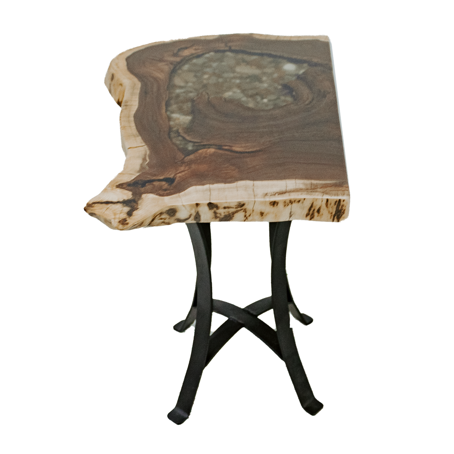 half round river rock end table