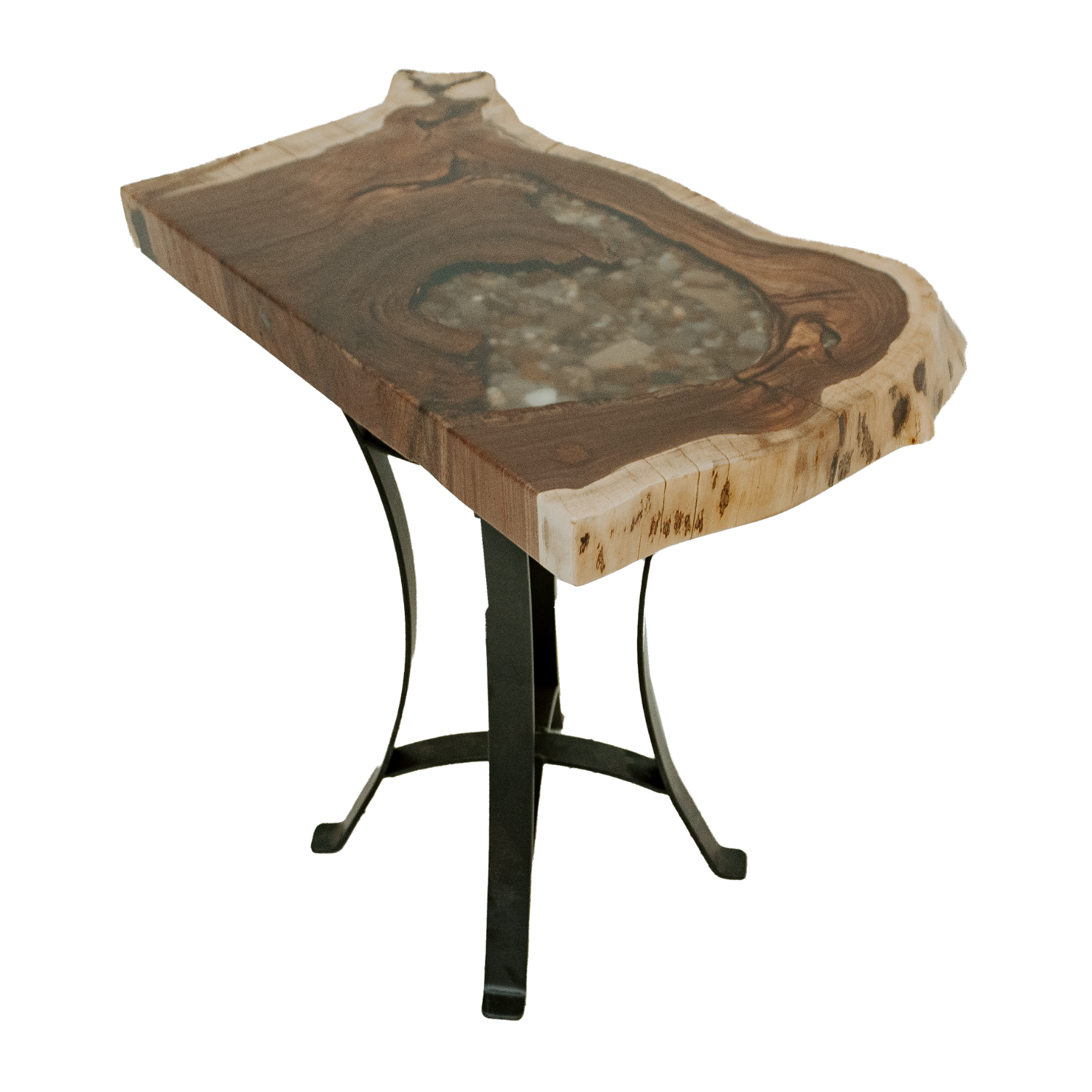 half round river rock end table