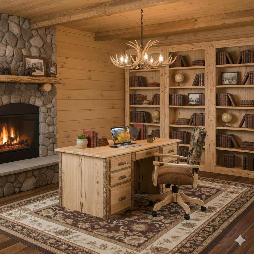 hickory desk with storage and file drawer
