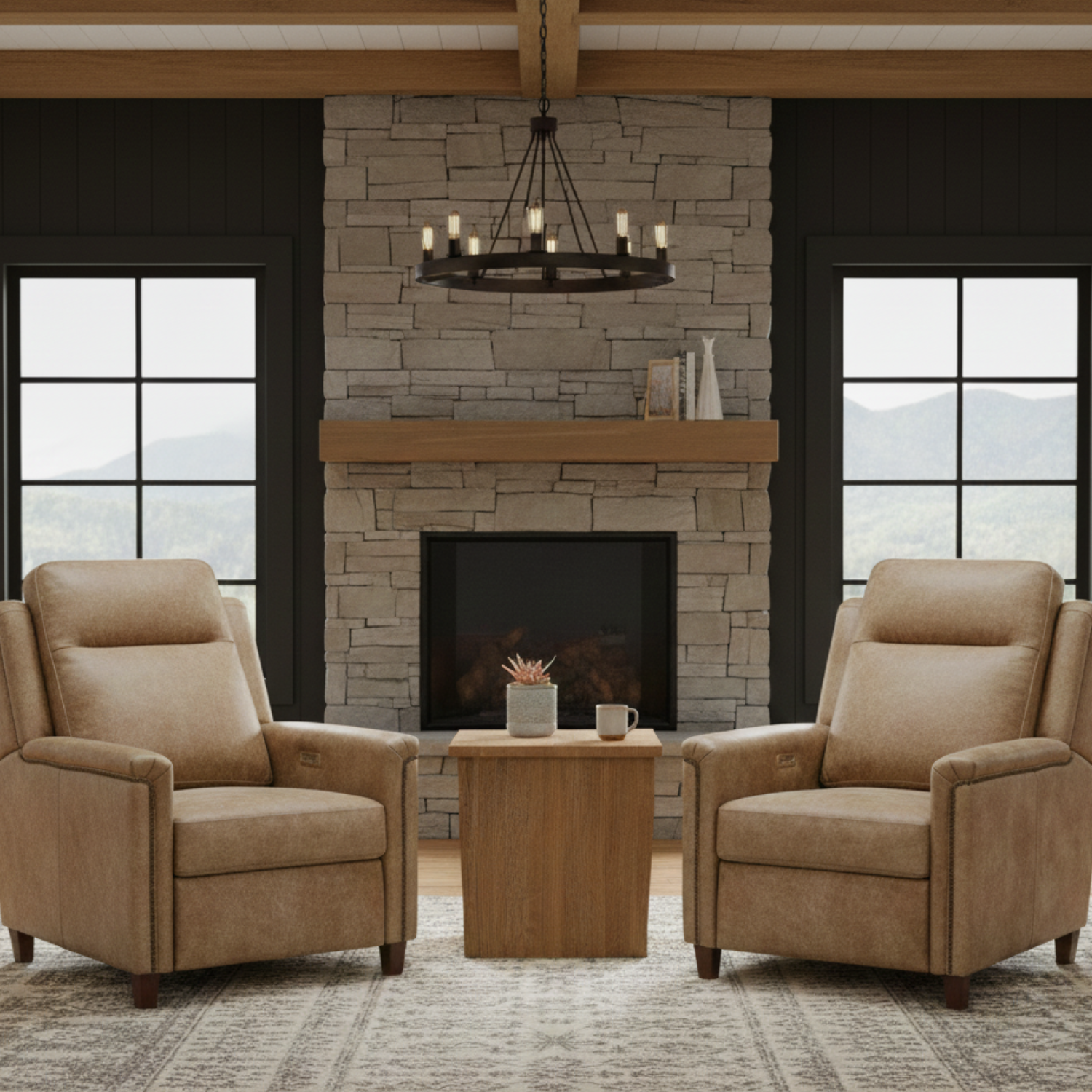 Radcliff rustic leather reclining chair with adjustable headrests and adjustable lumbar