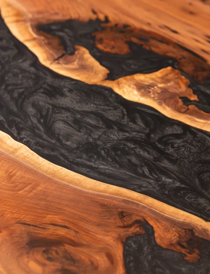 live edge black resin table made of black walnut