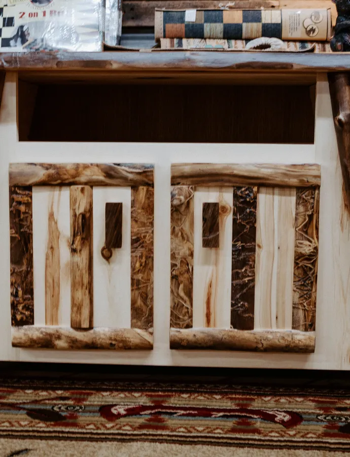 Aspen log wooden amish tv stand rustic